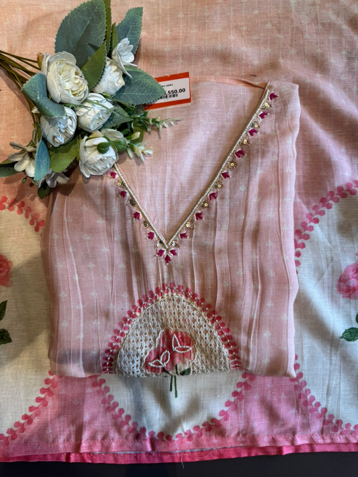 PINKY PEACH LACE DETAIL SUIT SET