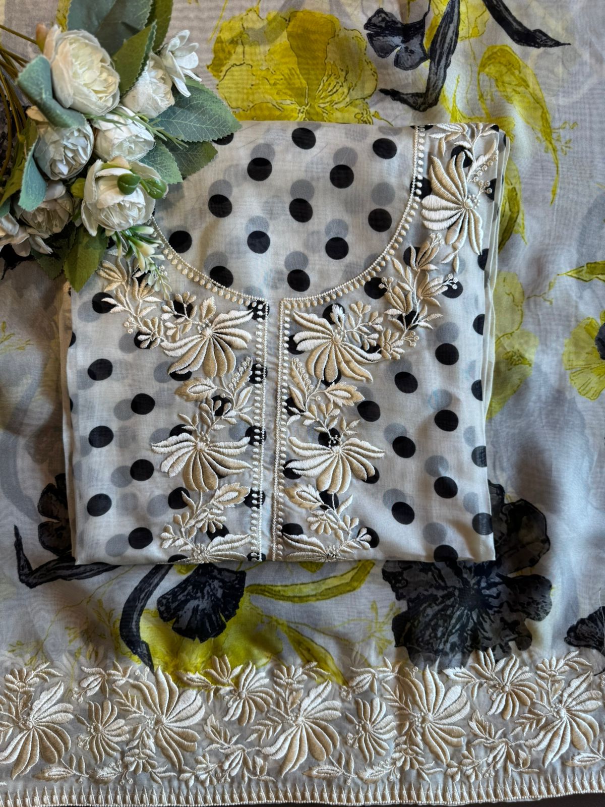 Soft flowy organza polka Printed shirt