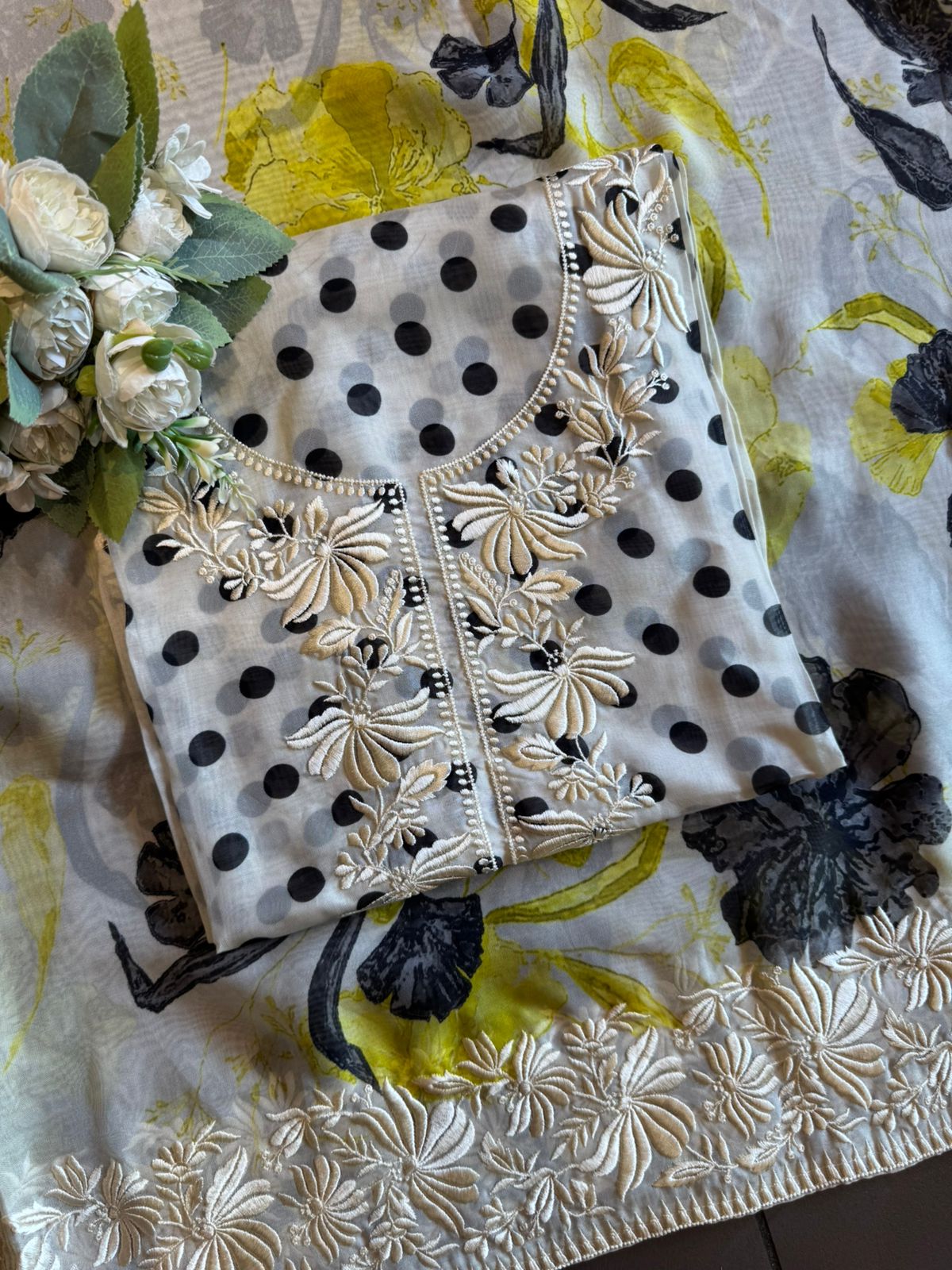 Soft flowy organza polka Printed shirt