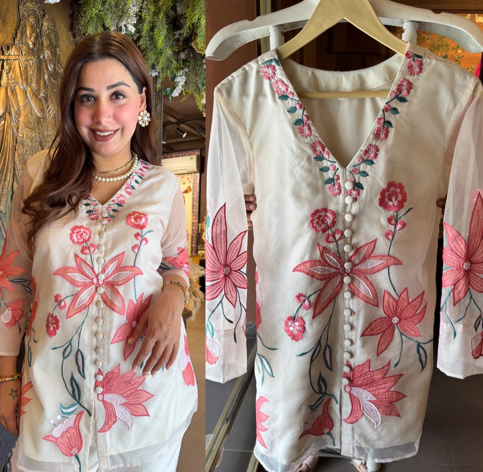 IVORY FLORAL EMBROIDERED COORD SET