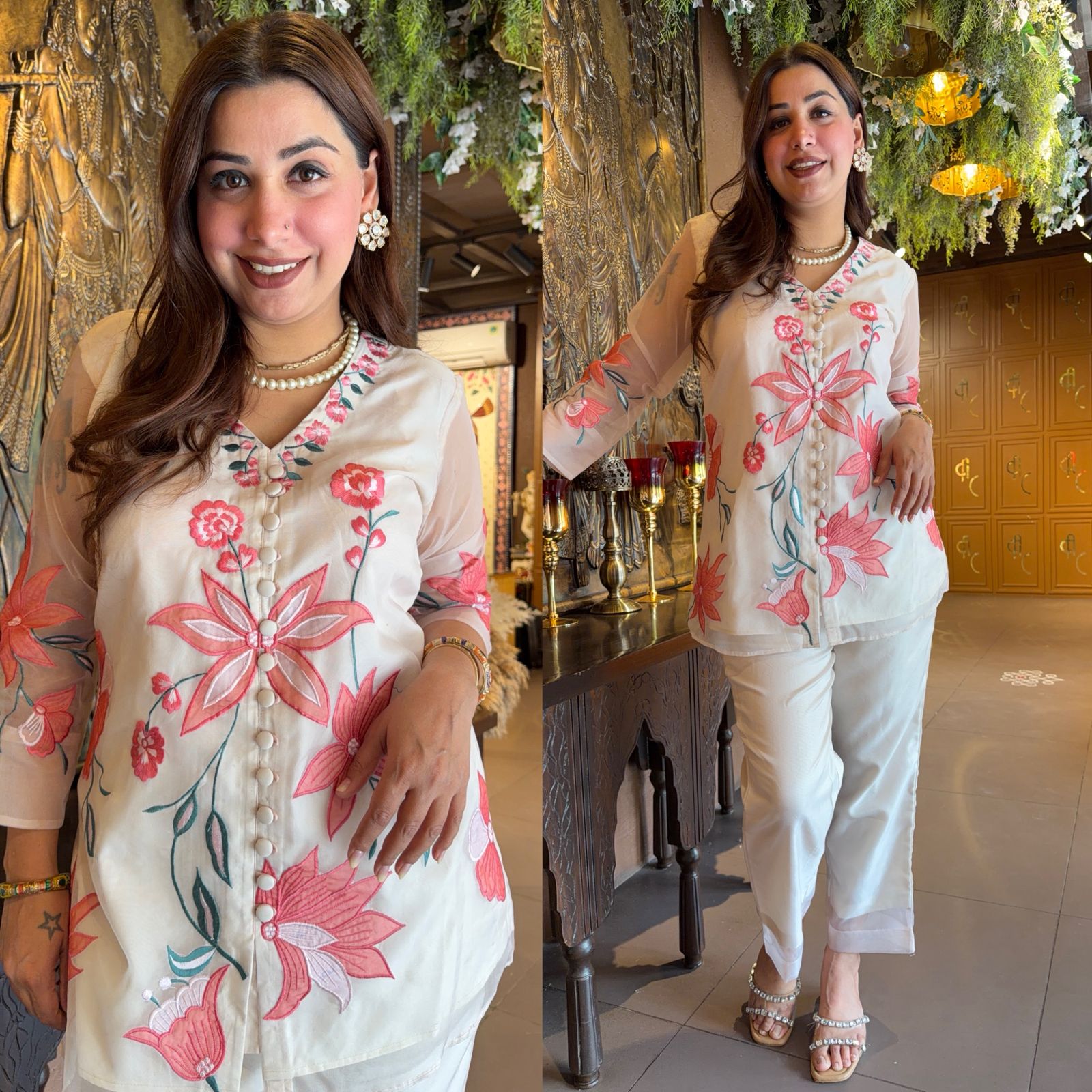 IVORY FLORAL EMBROIDERED COORD SET