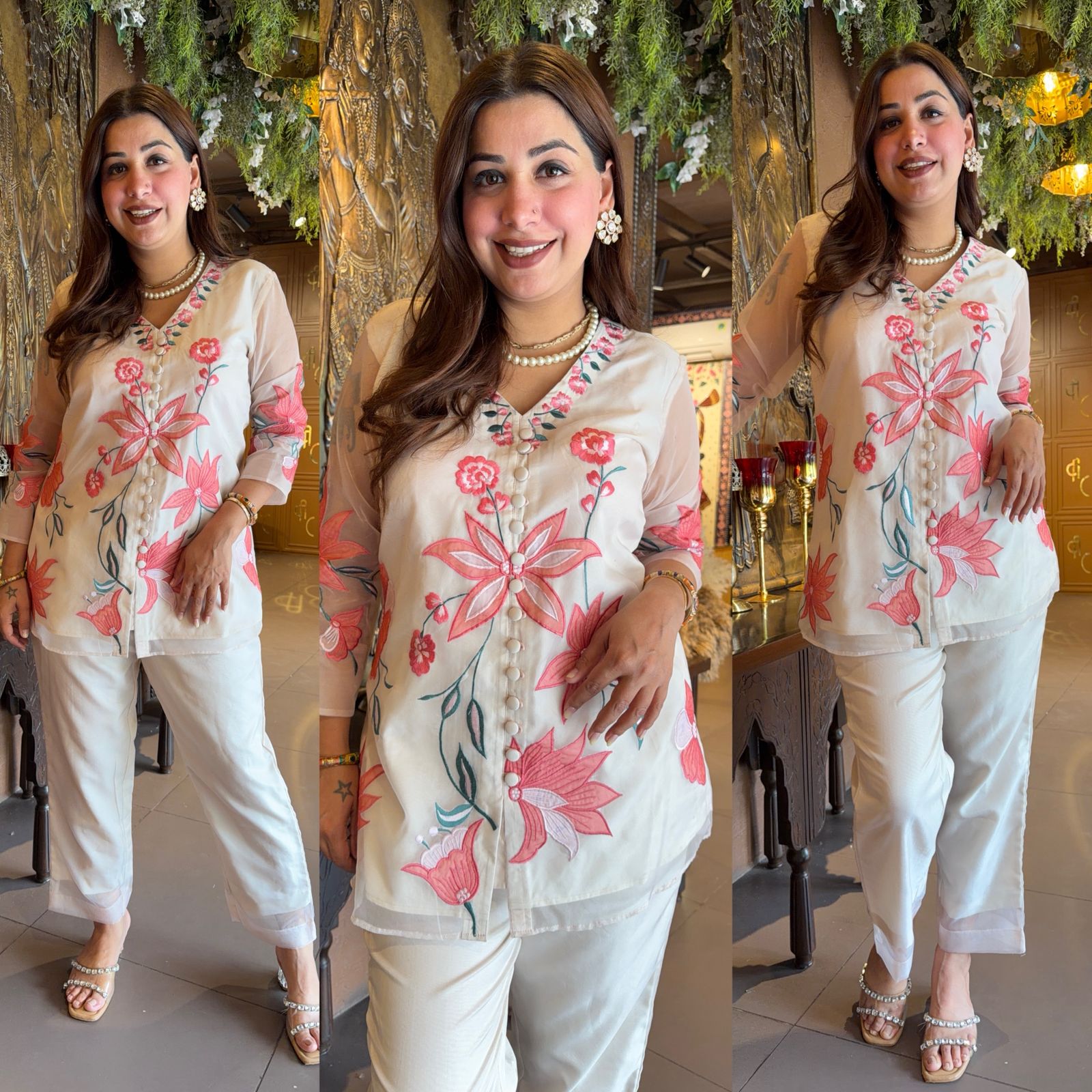 IVORY FLORAL EMBROIDERED COORD SET