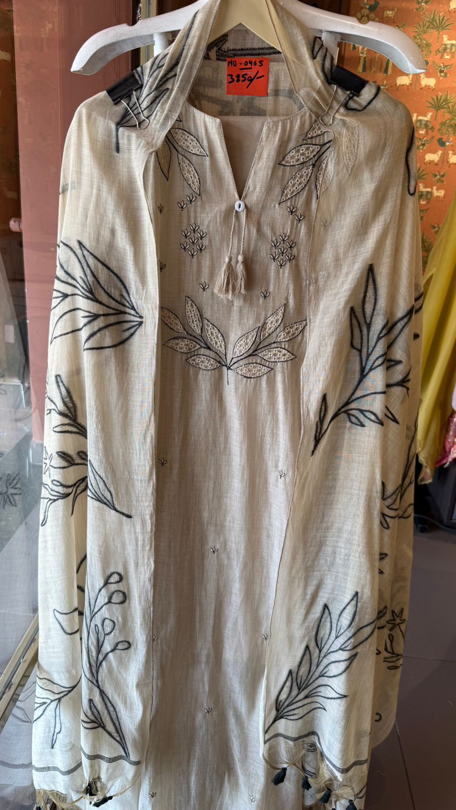 BEIGE  HAND CRAFTED LINEN UNSTITCHED SUIT SET