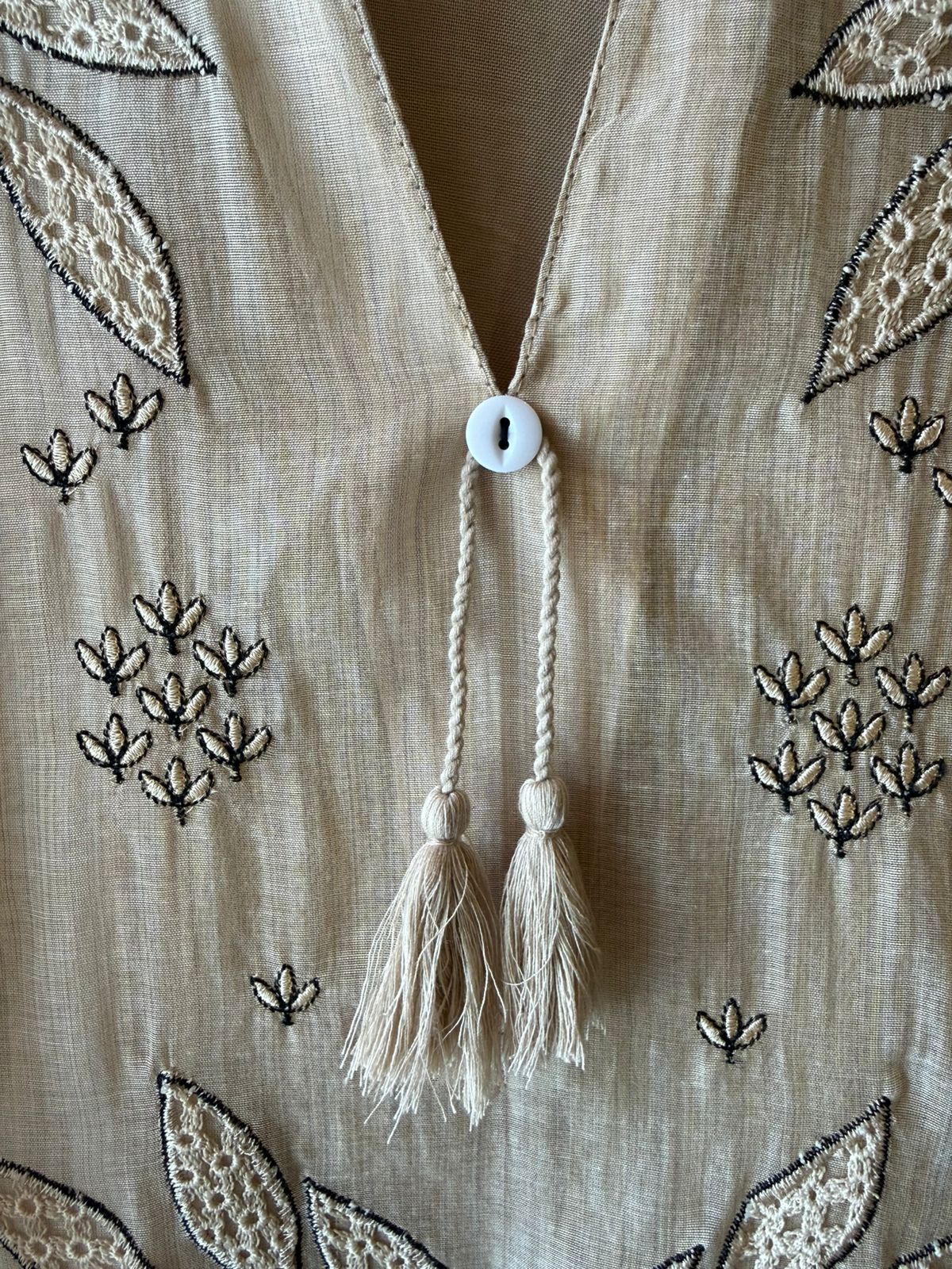 BEIGE  HAND CRAFTED LINEN UNSTITCHED SUIT SET