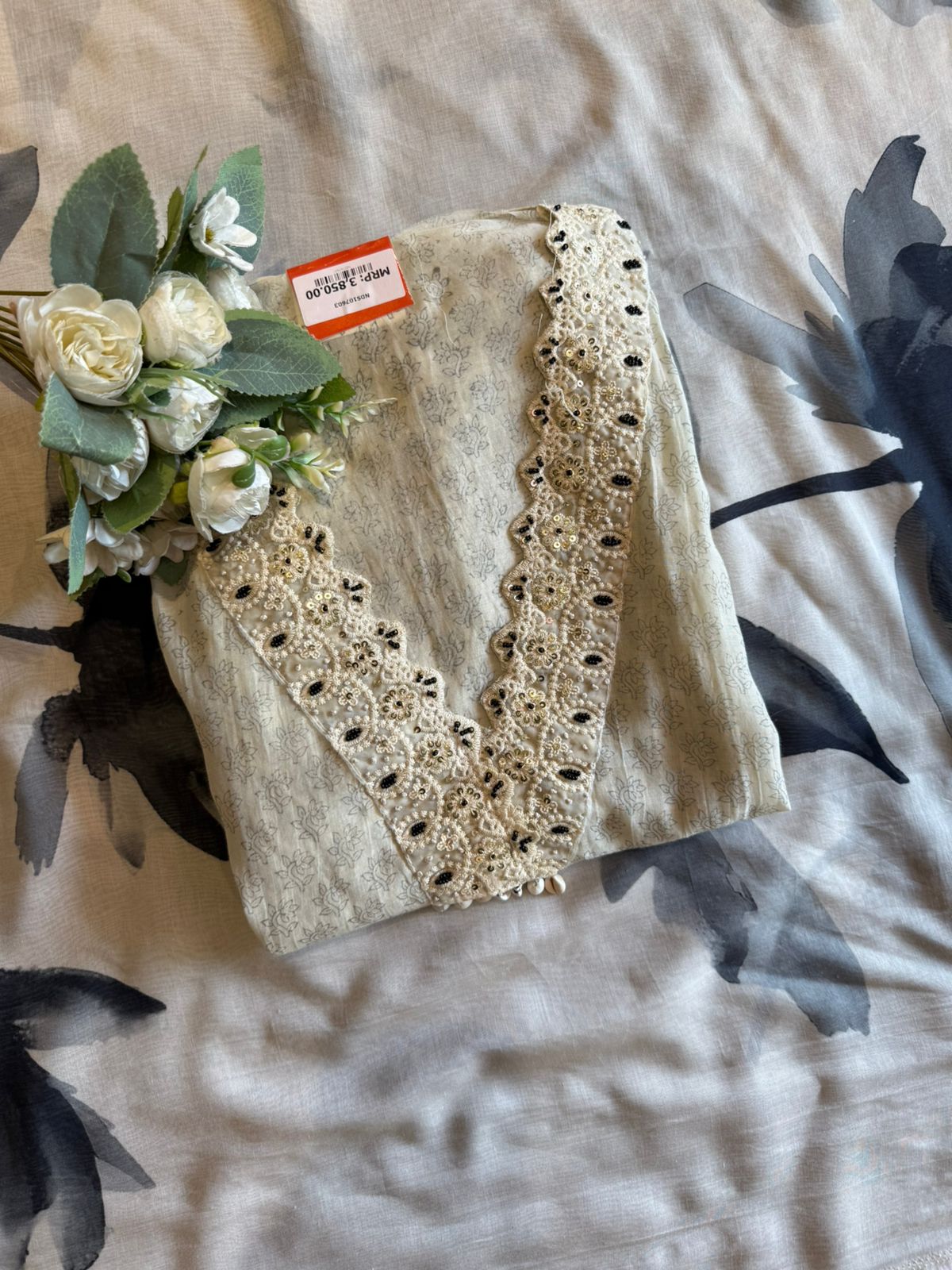 Off White Printed Suit Set