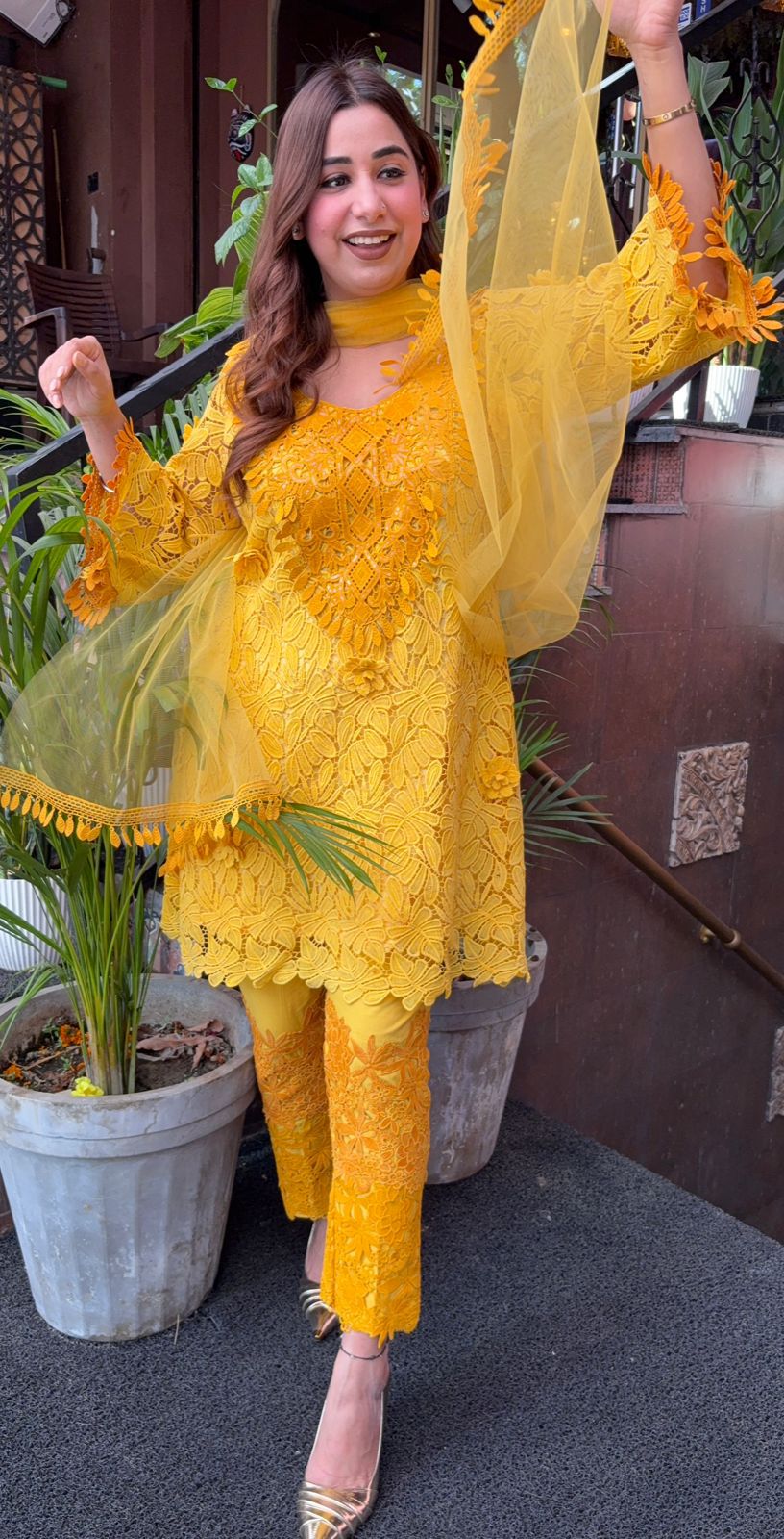 Dual-Tone Cotton Suit with Crochet Front & Back