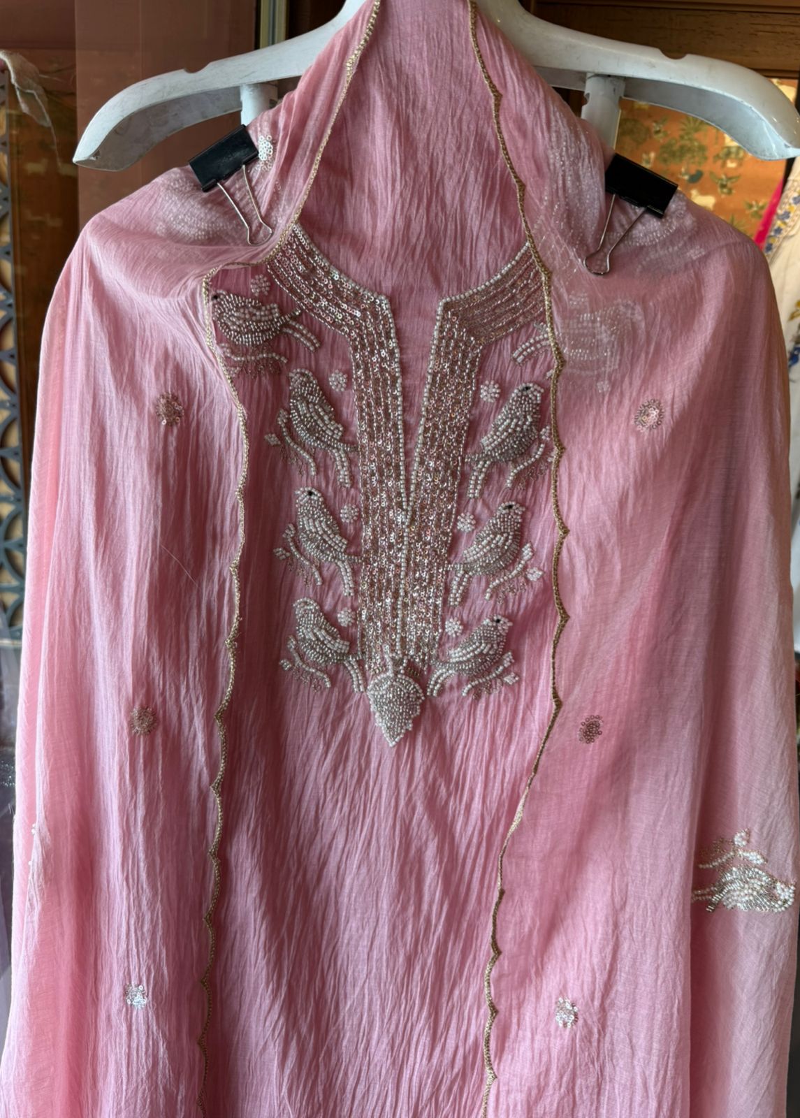 Hand Embellished Bird Unstitched suit Set
