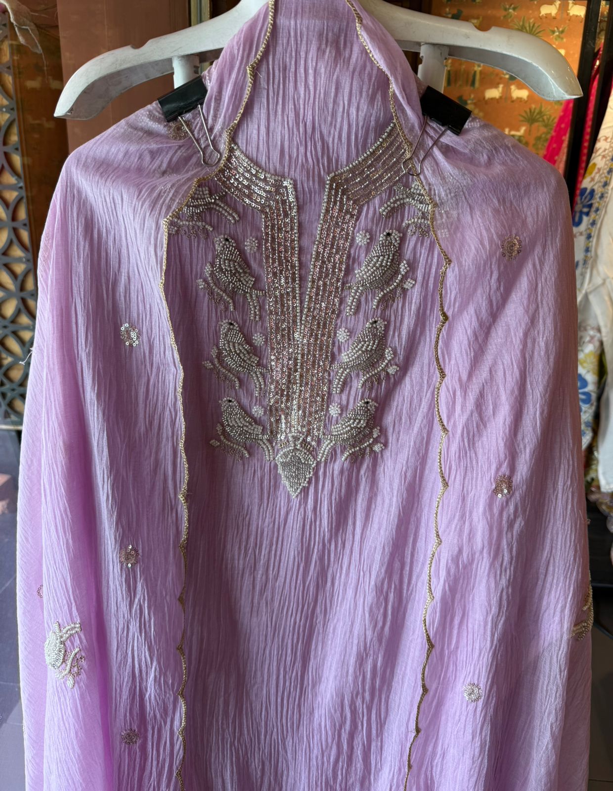 Hand Embellished Bird Unstitched suit Set