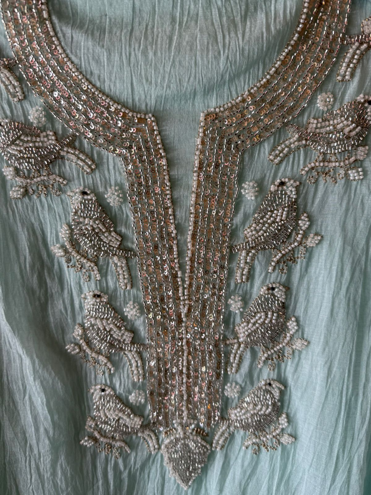 Hand Embellished Bird Unstitched suit Set