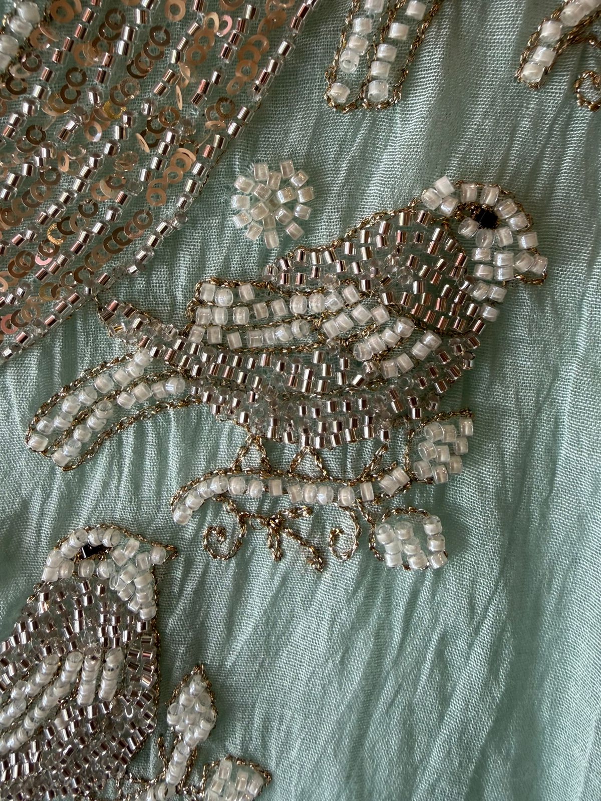 Hand Embellished Bird Unstitched suit Set