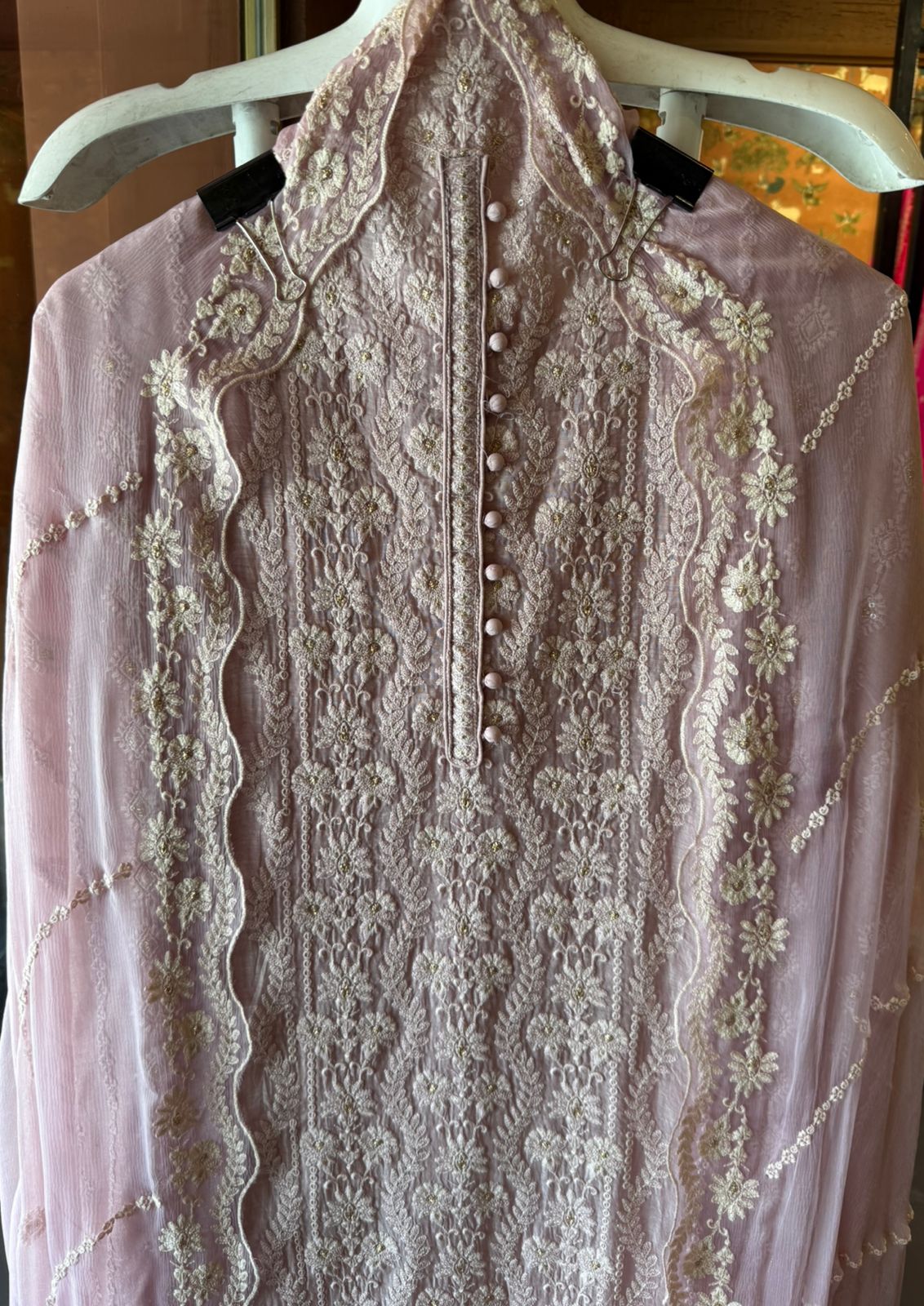 Lakhnavi Embroidered Suit on Mul cotton