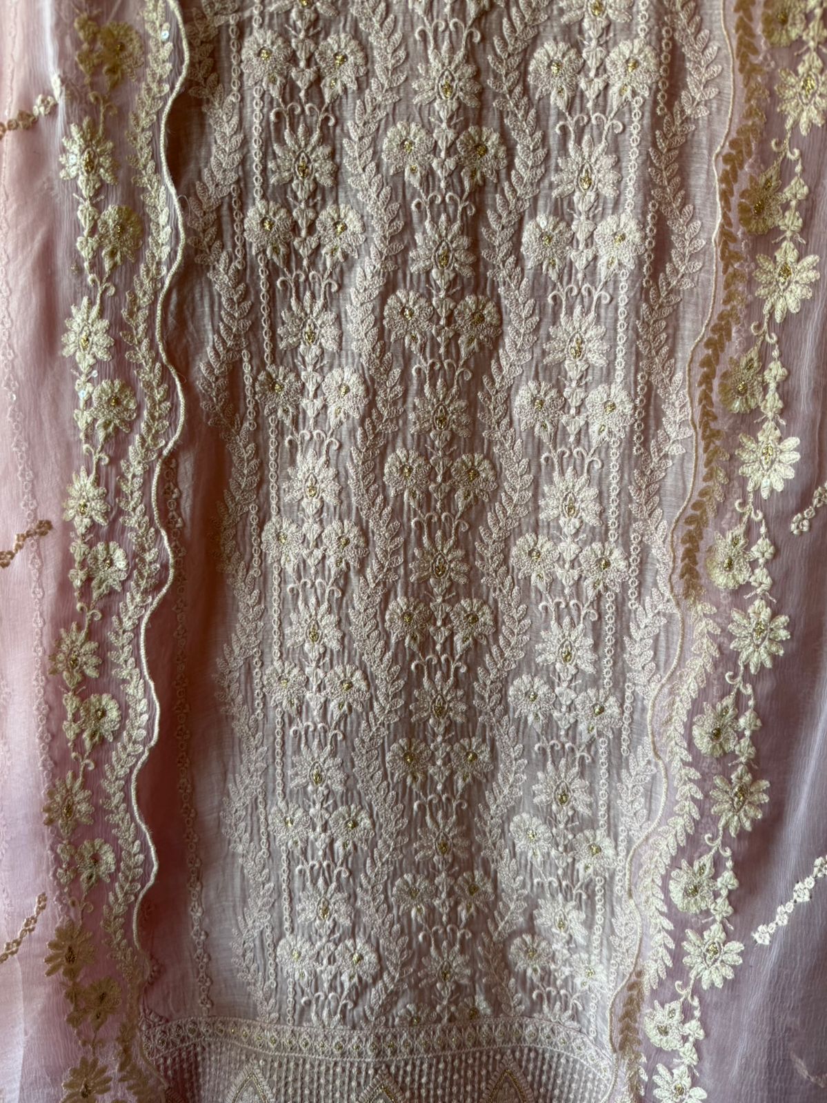 Lakhnavi Embroidered Suit on Mul cotton