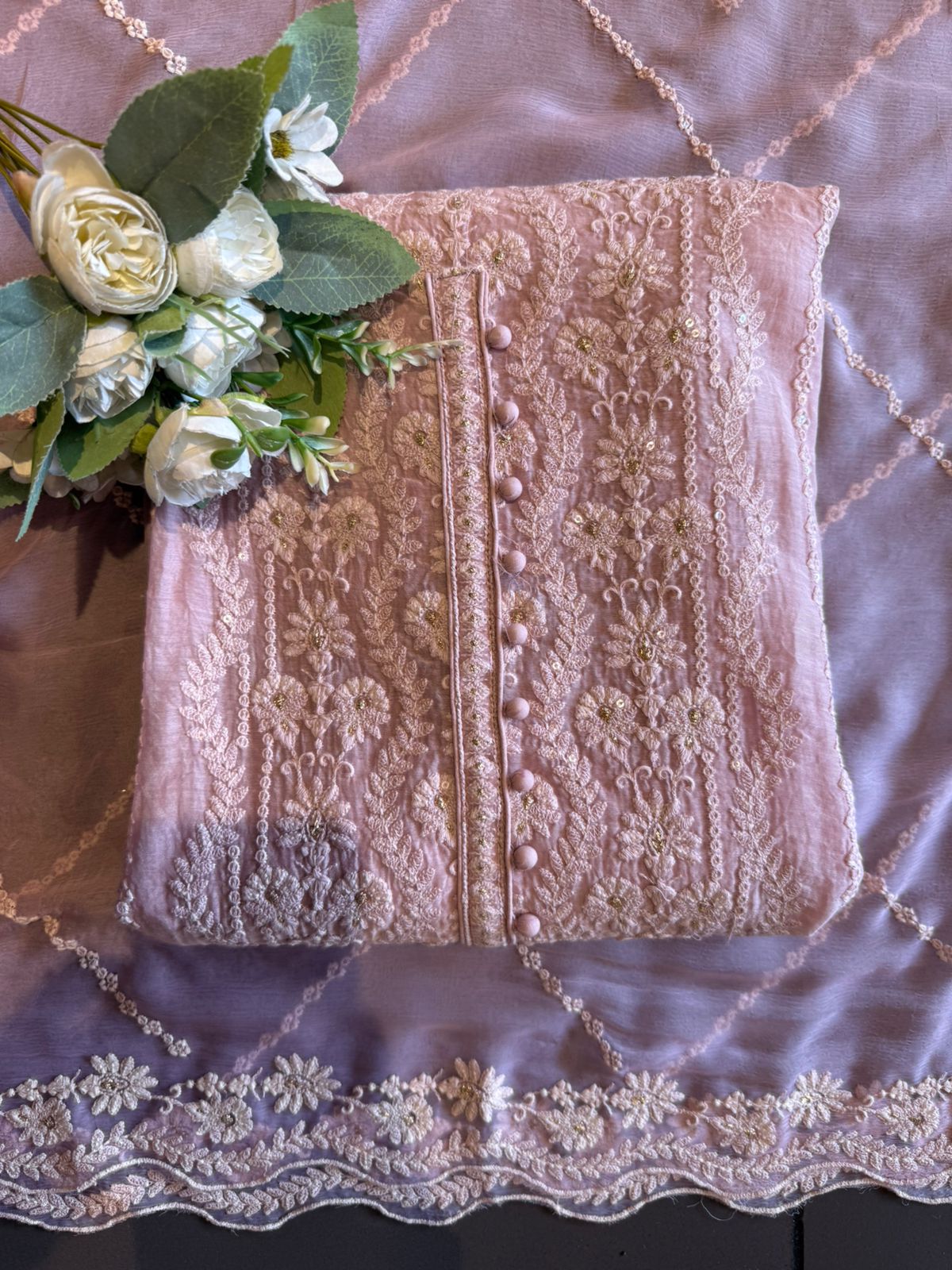 Lakhnavi Embroidered Suit on Mul cotton