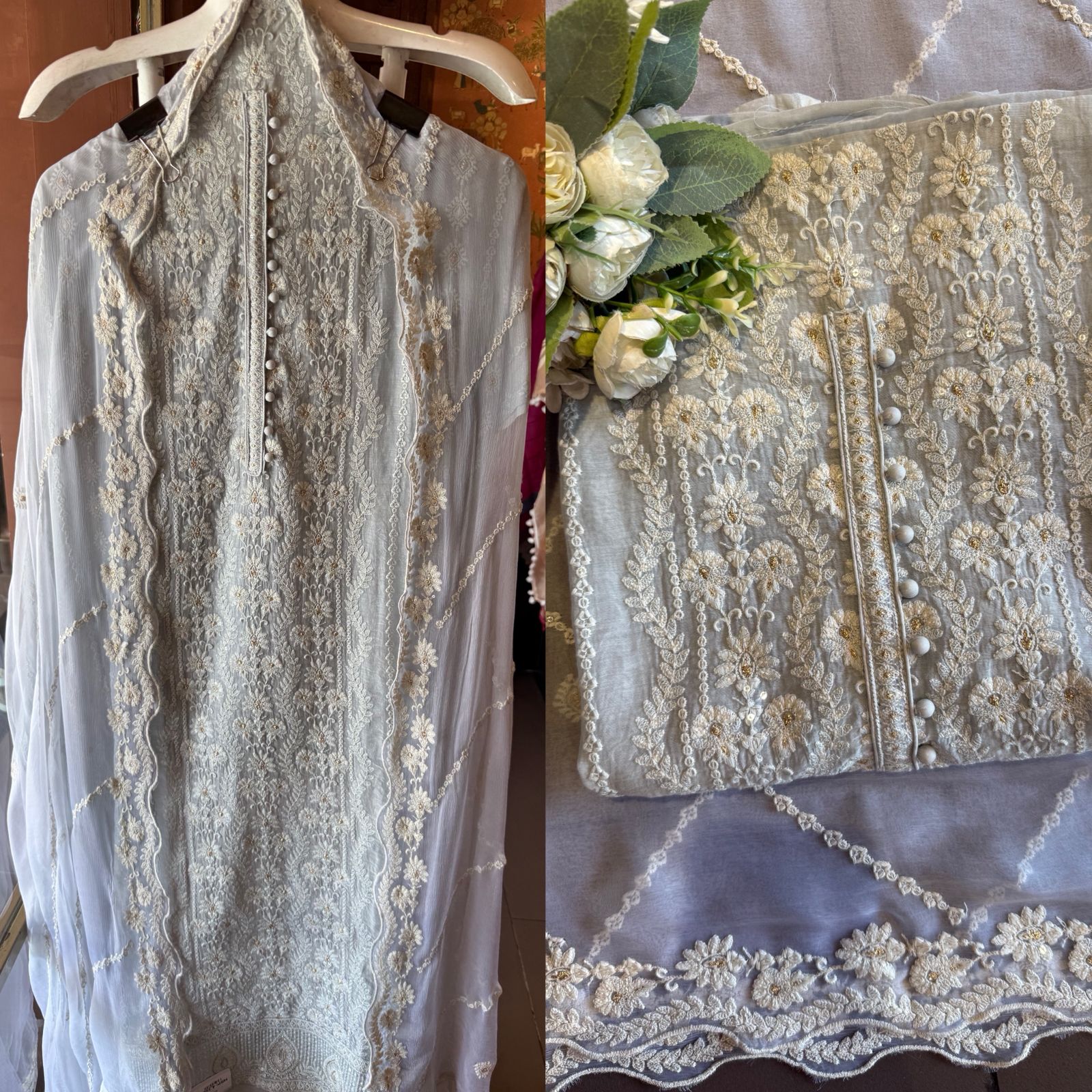 Lakhnavi Embroidered Suit on Mul cotton