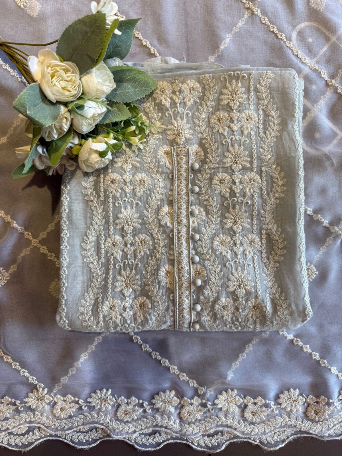 Lakhnavi Embroidered Suit on Mul cotton
