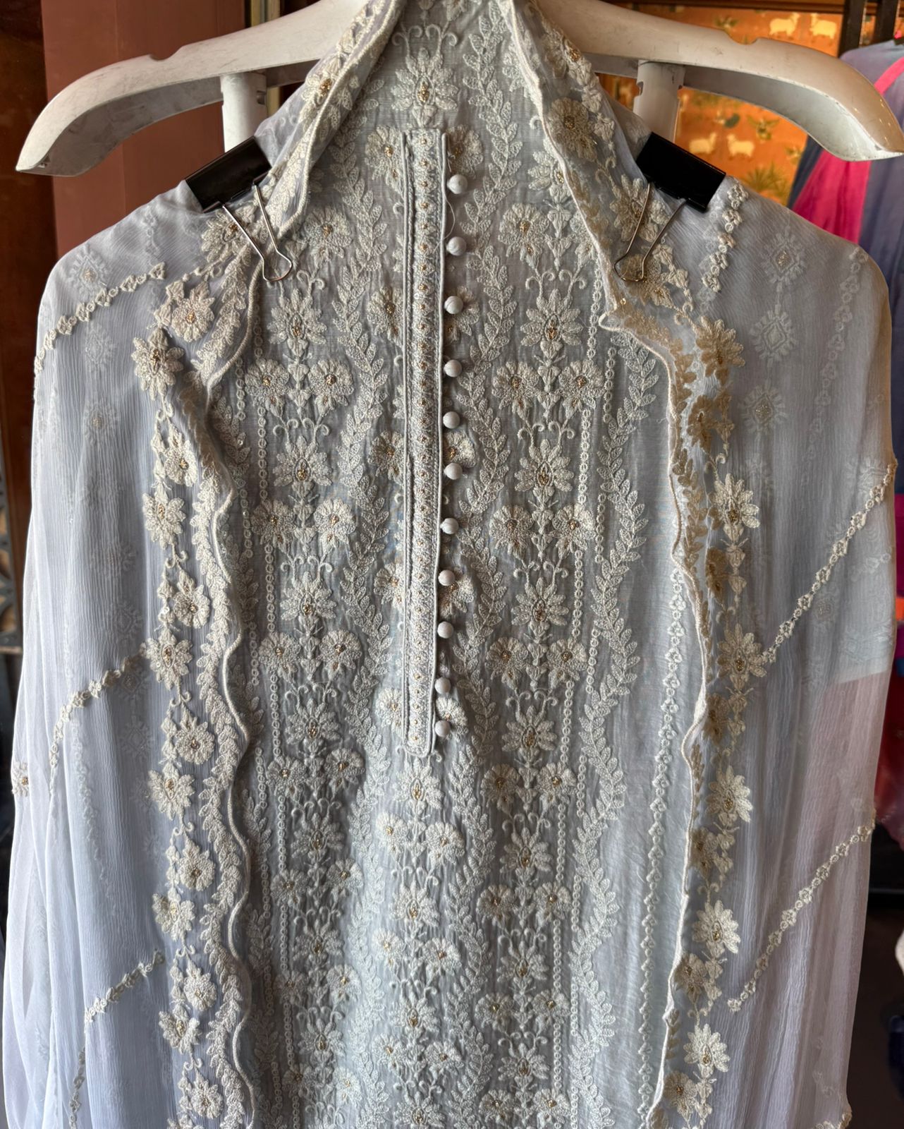 Lakhnavi Embroidered Suit on Mul cotton