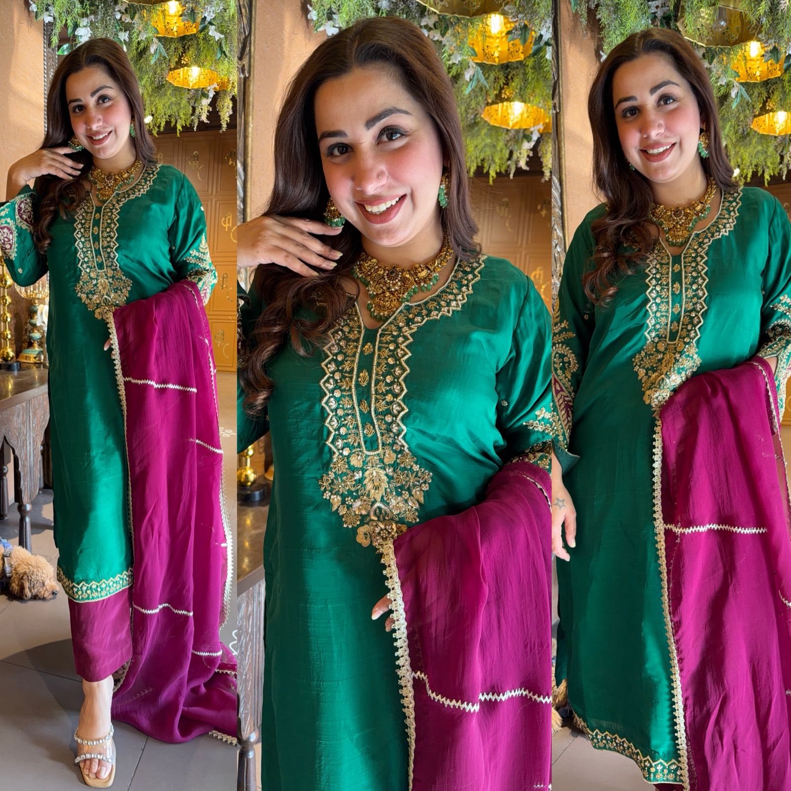 Royal Emerald Hand Embroidered Silk Suit