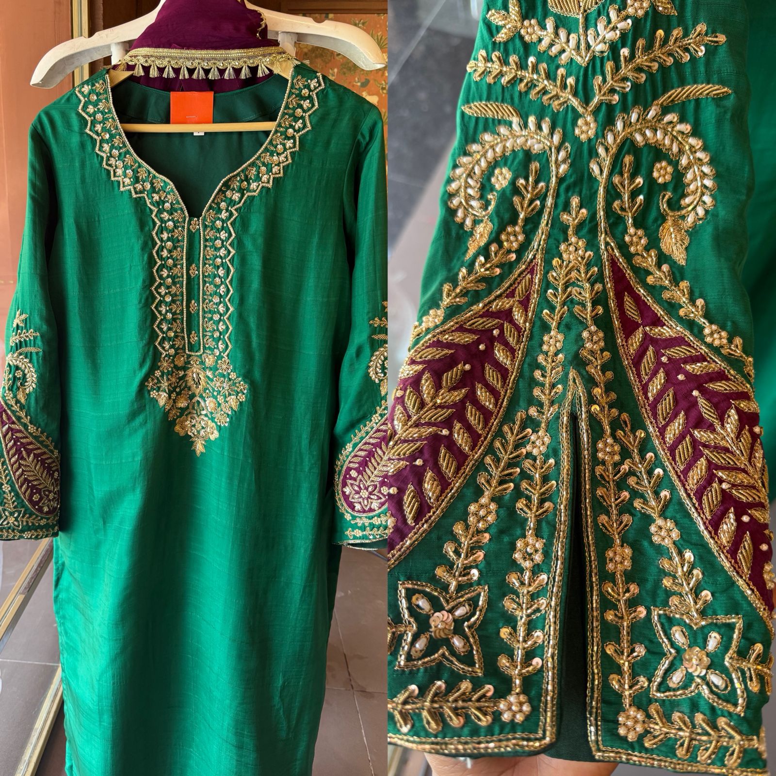 Royal Emerald Hand Embroidered Silk Suit