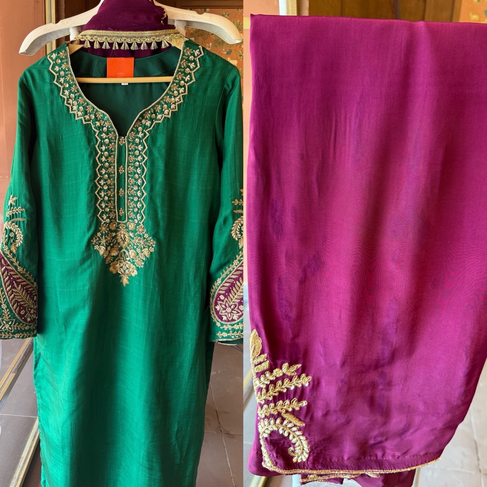 Royal Emerald Hand Embroidered Silk Suit