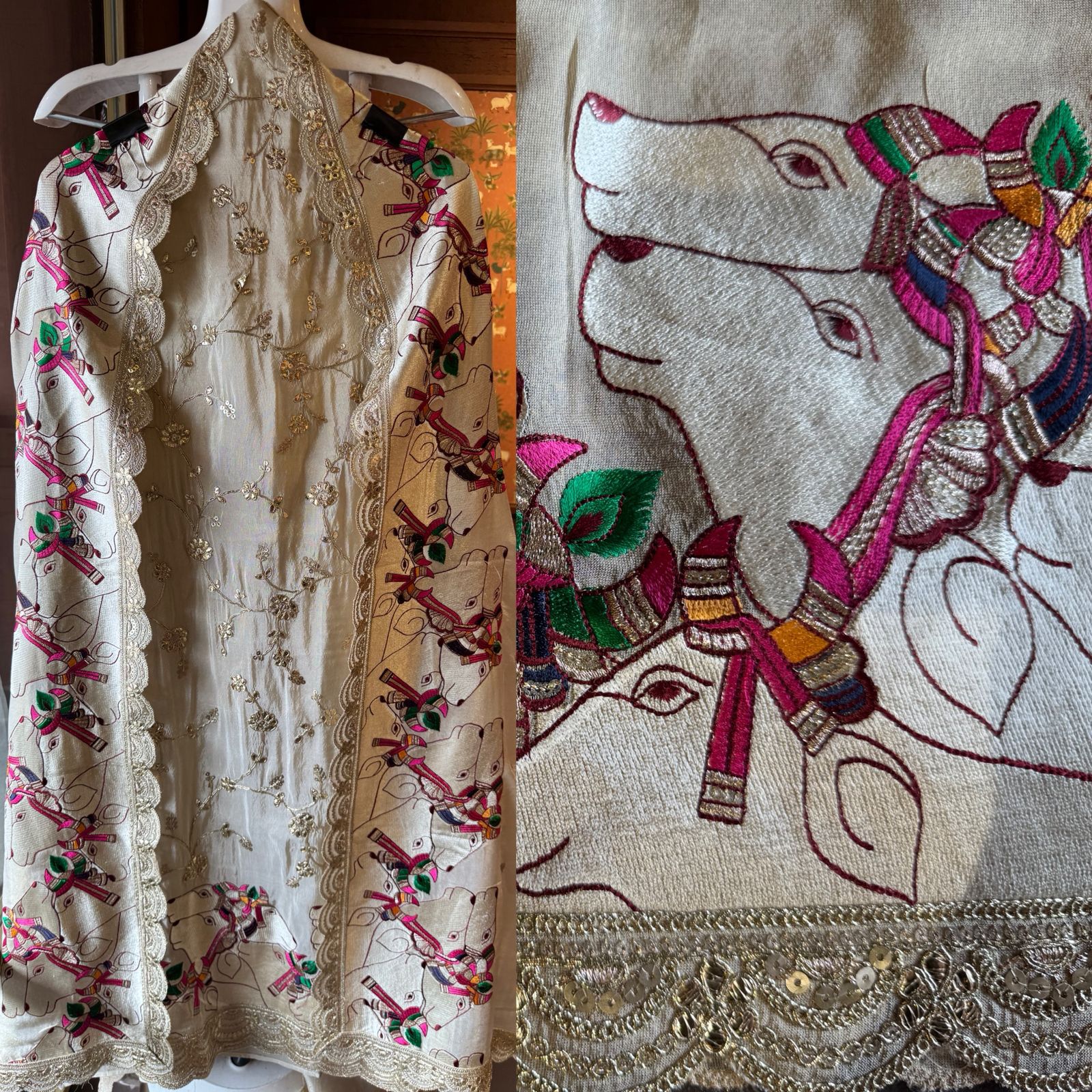 Shimmer tissue Unstitched gold Zari embroidered shirt