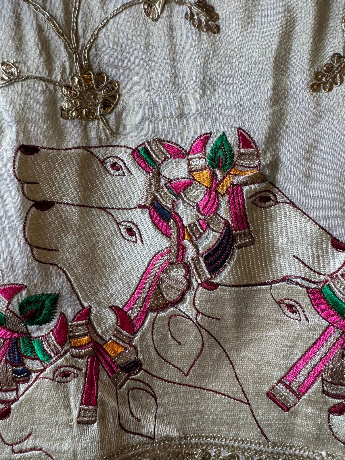 Shimmer tissue Unstitched gold Zari embroidered shirt