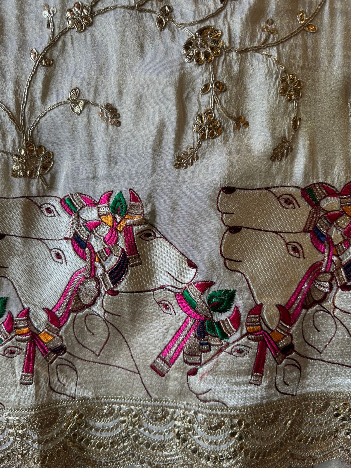 Shimmer tissue Unstitched gold Zari embroidered shirt