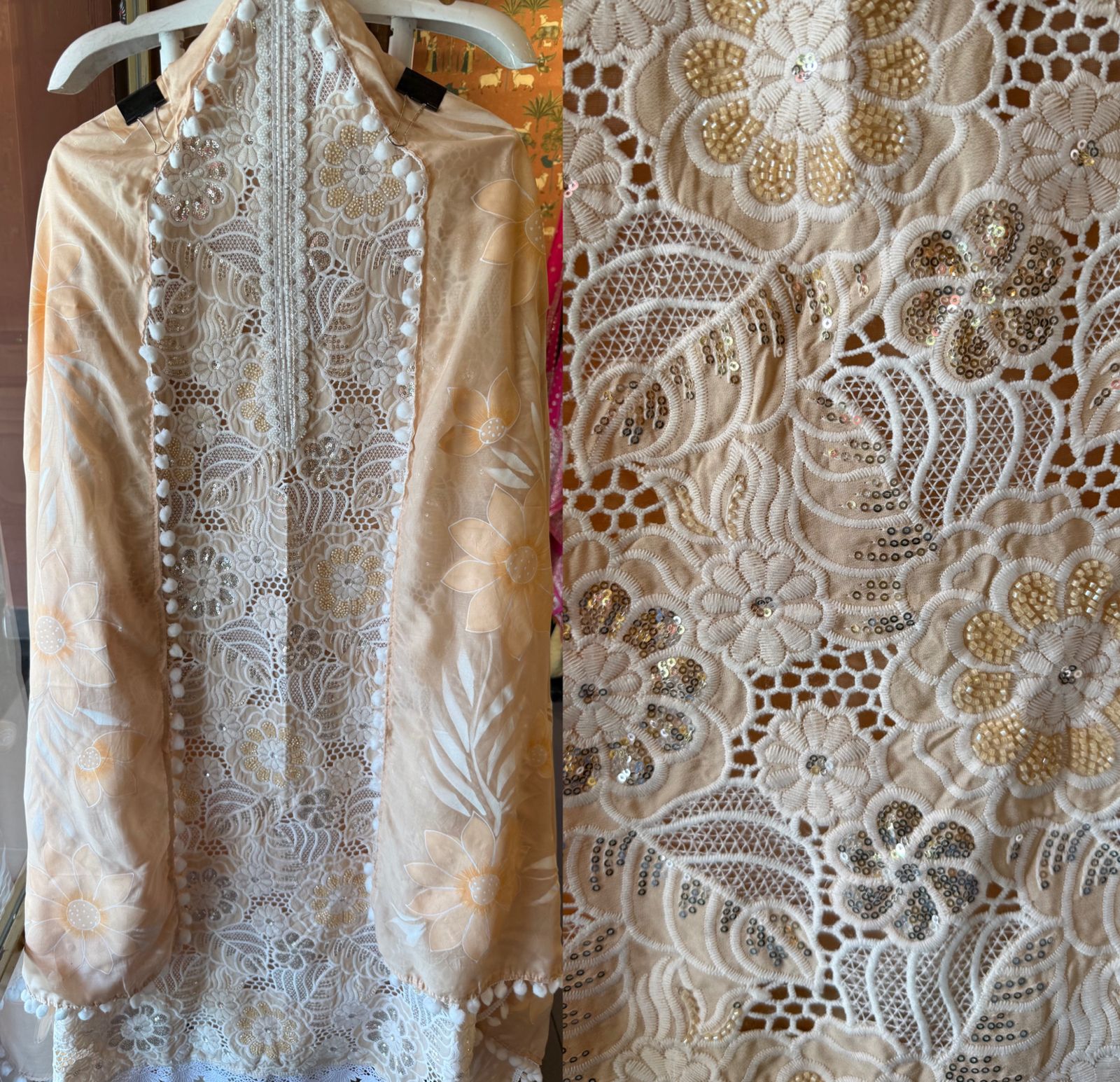 Cutwork crochet Embroidered Suit