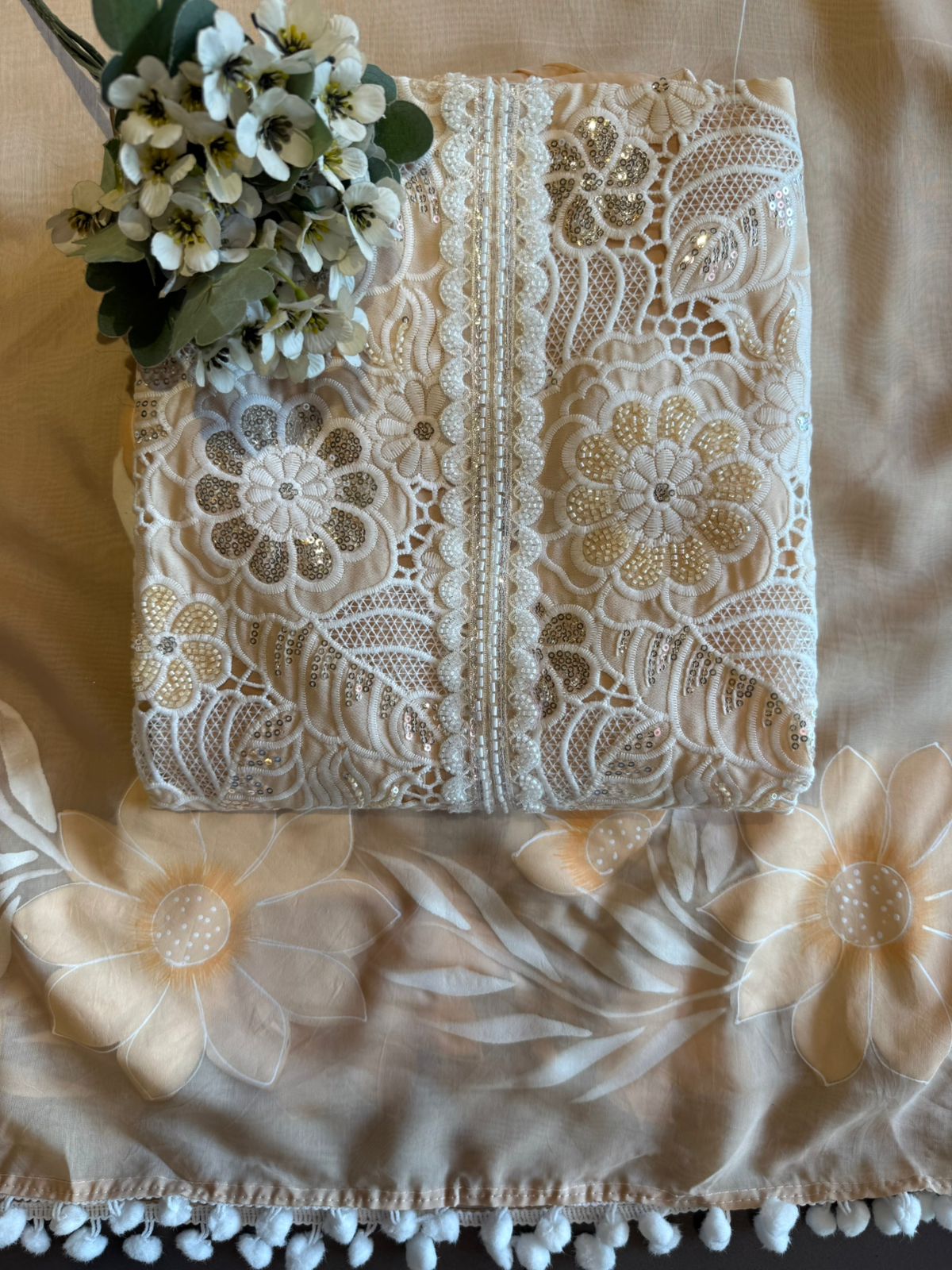 Cutwork crochet Embroidered Suit