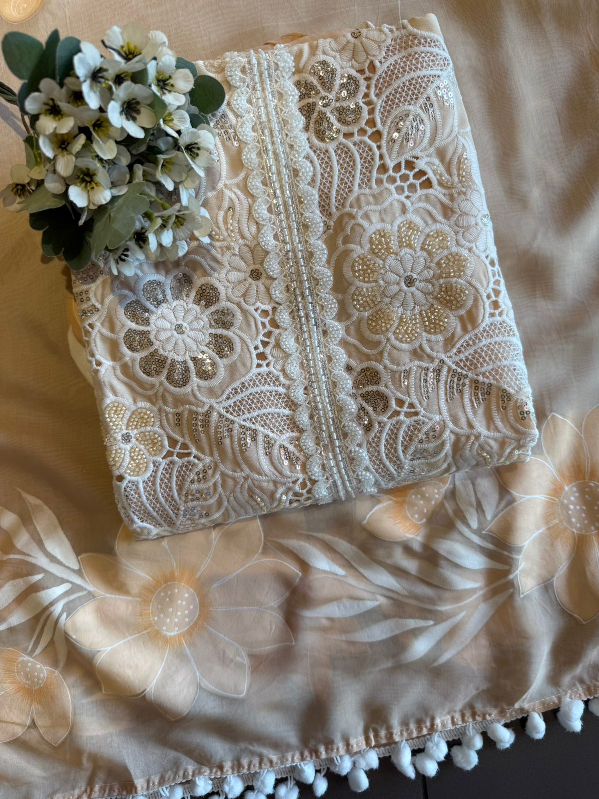 Cutwork crochet Embroidered Suit