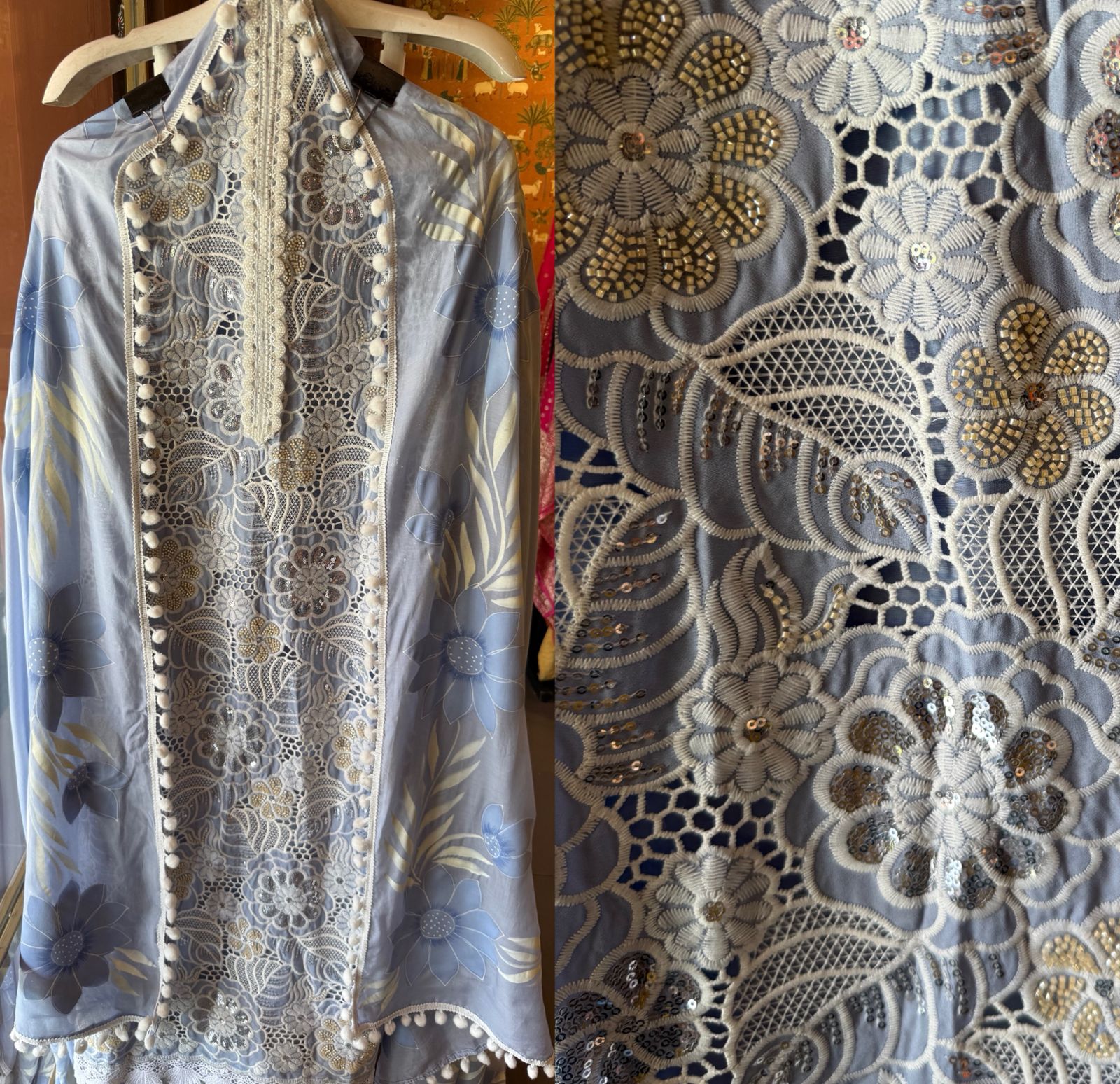 Cutwork crochet Embroidered Suit