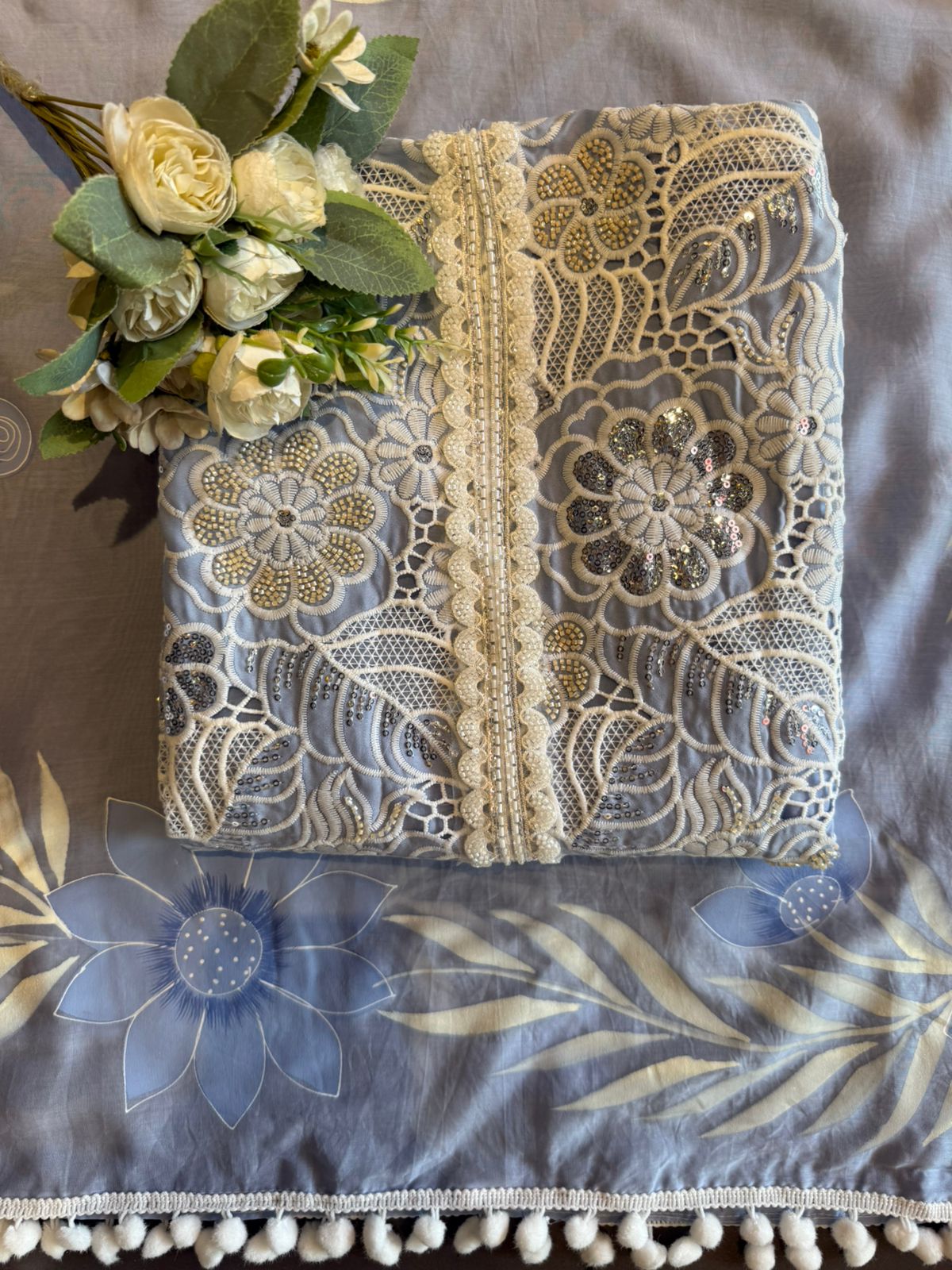 Cutwork crochet Embroidered Suit