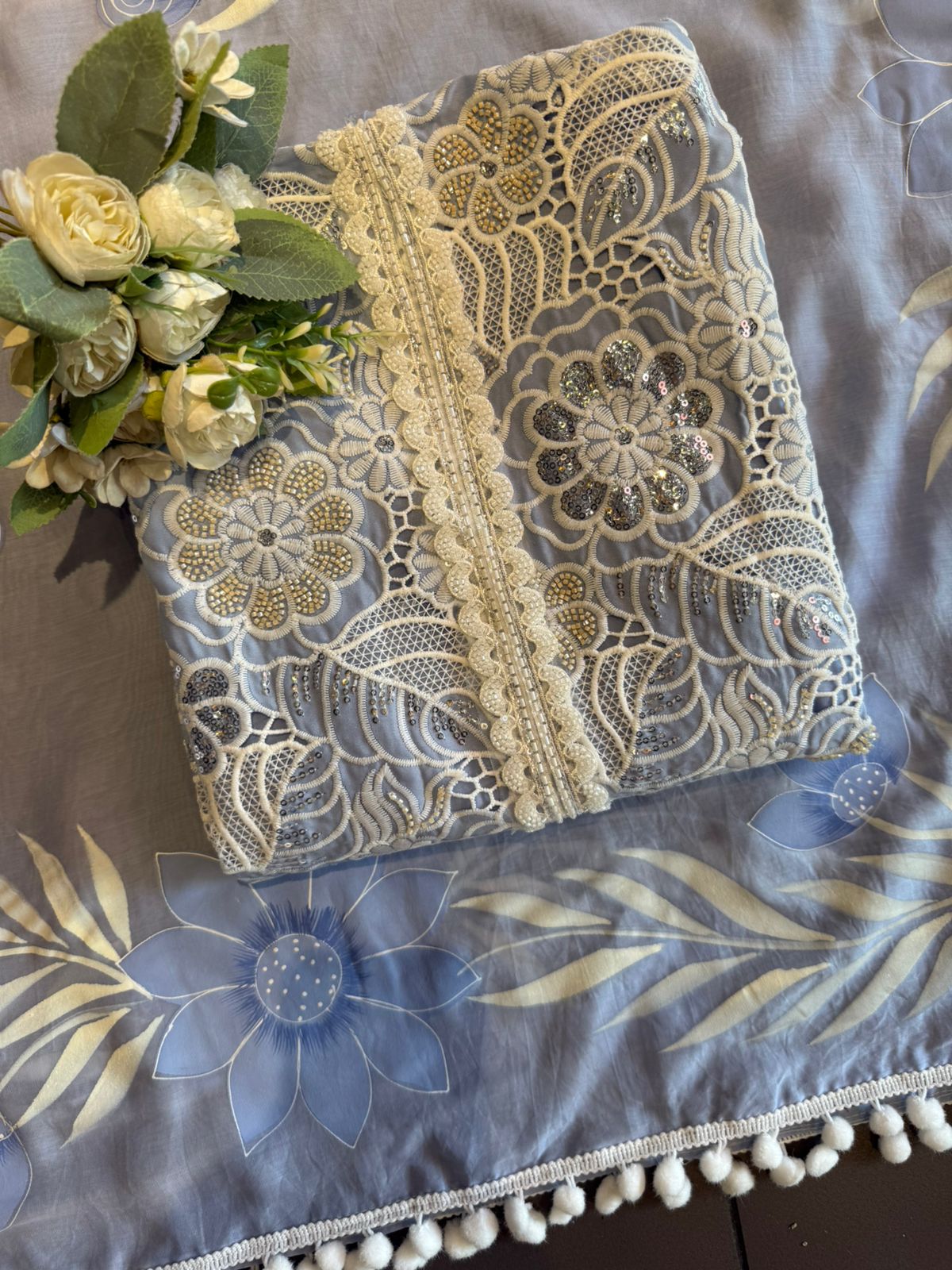 Cutwork crochet Embroidered Suit