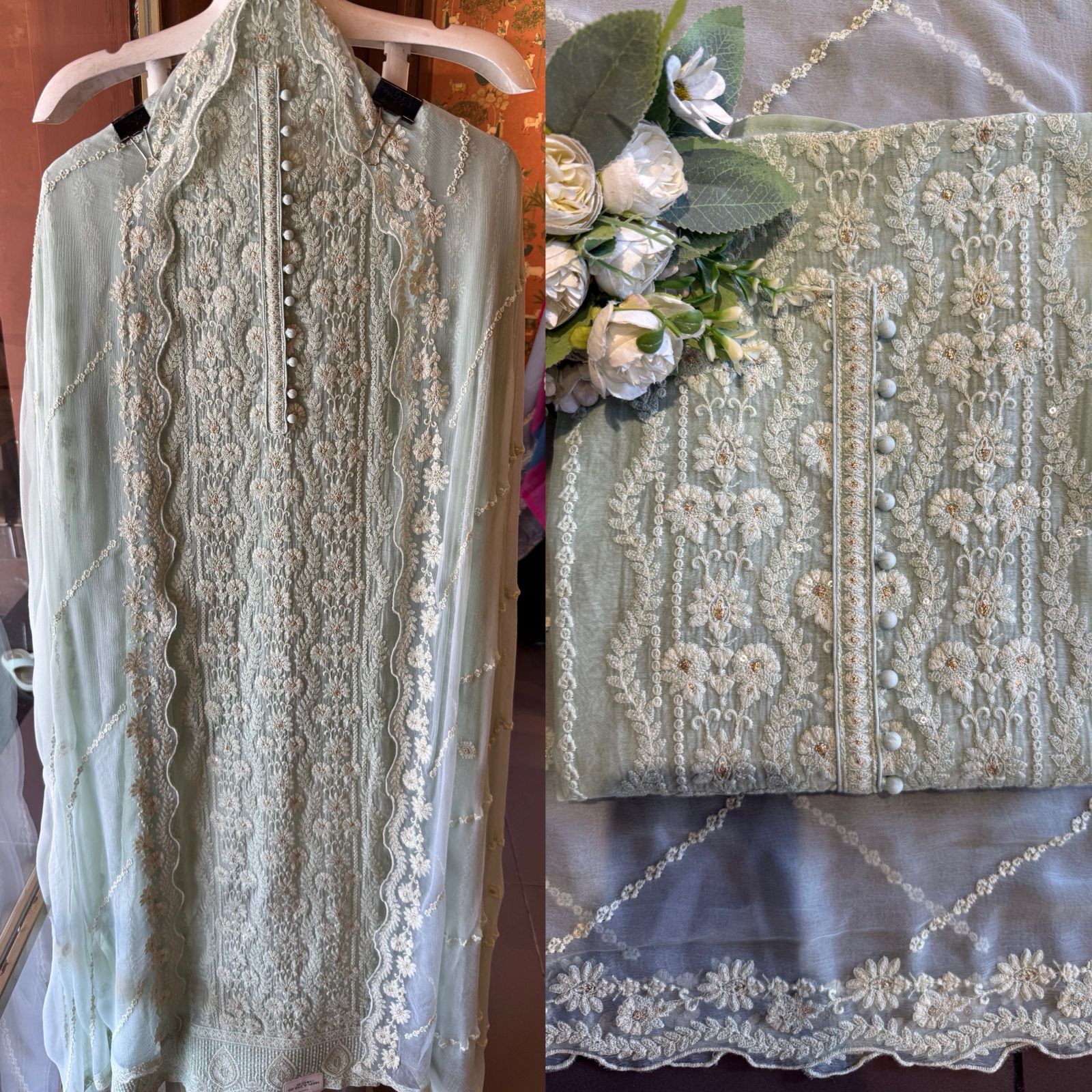 Lakhnavi Embroidered Suit on Mul cotton