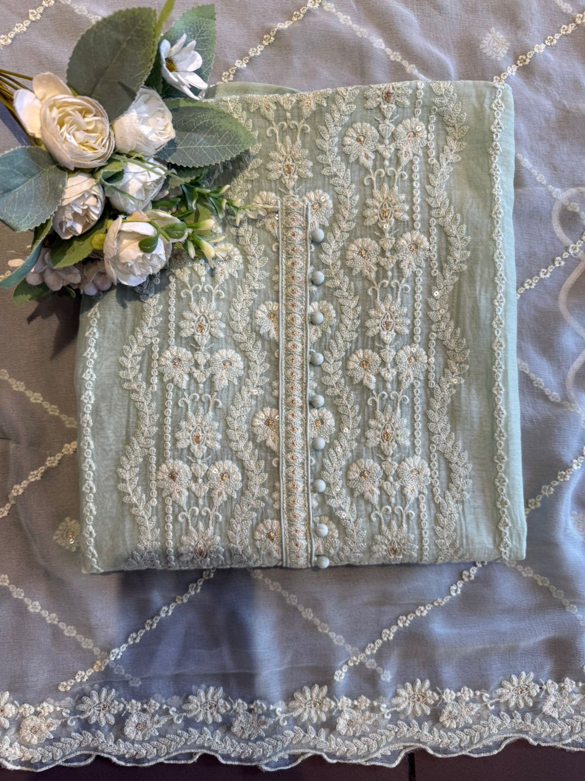 Lakhnavi Embroidered Suit on Mul cotton
