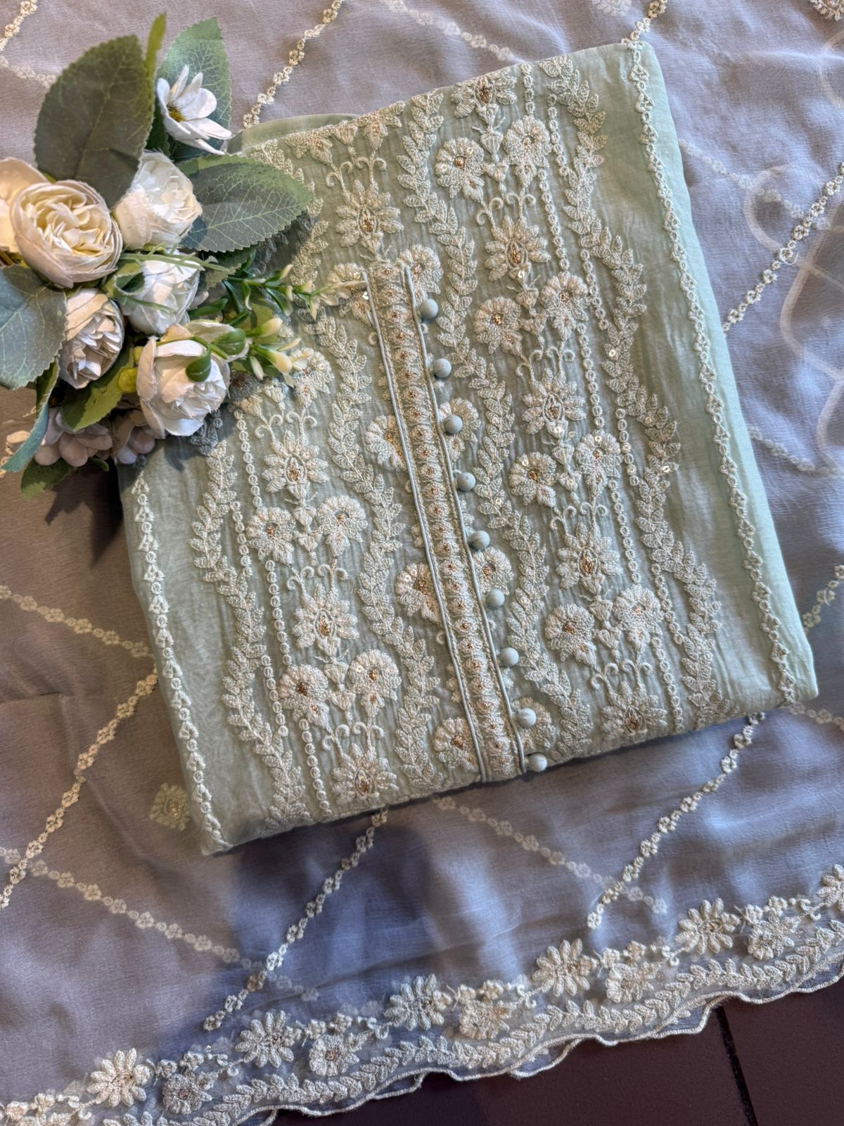 Lakhnavi Embroidered Suit on Mul cotton