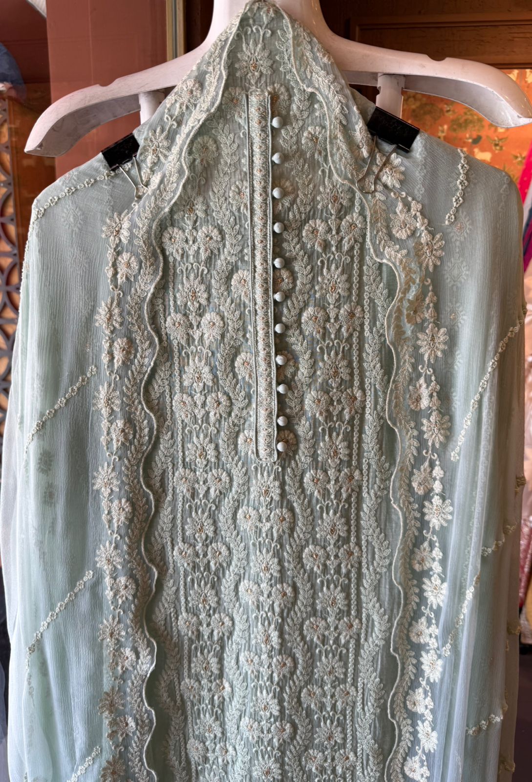 Lakhnavi Embroidered Suit on Mul cotton