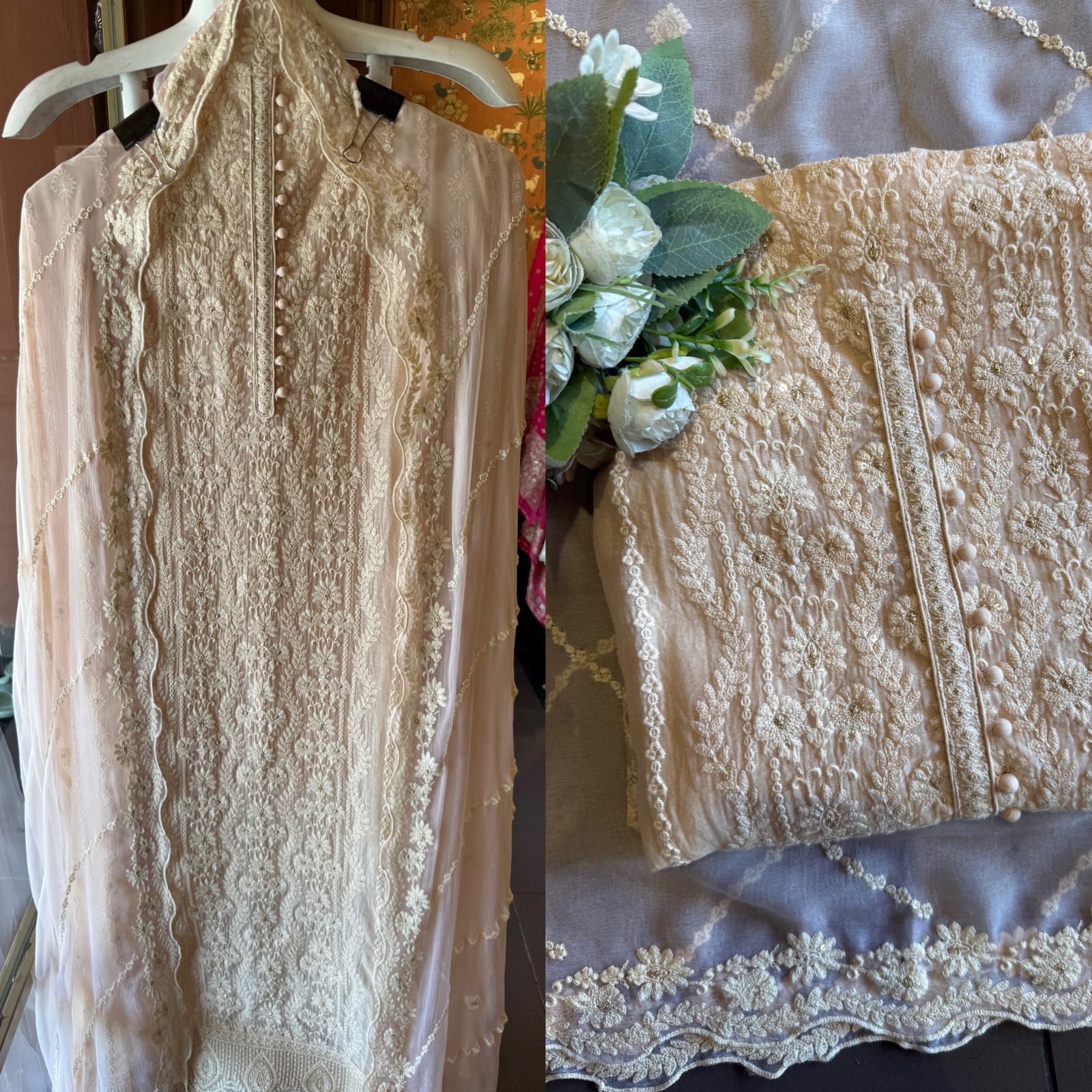 Lakhnavi Embroidered Suit on Mul cotton