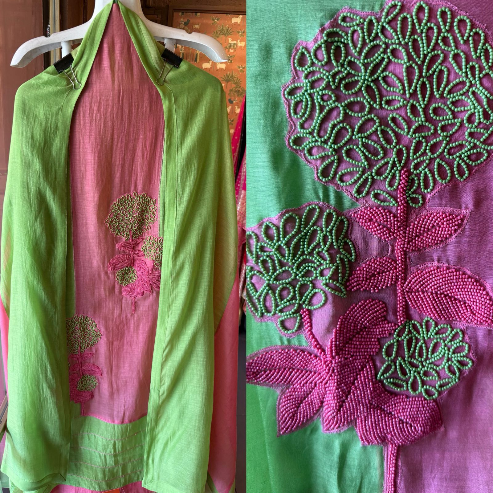 Handwork embellished designer unstitched Suit set