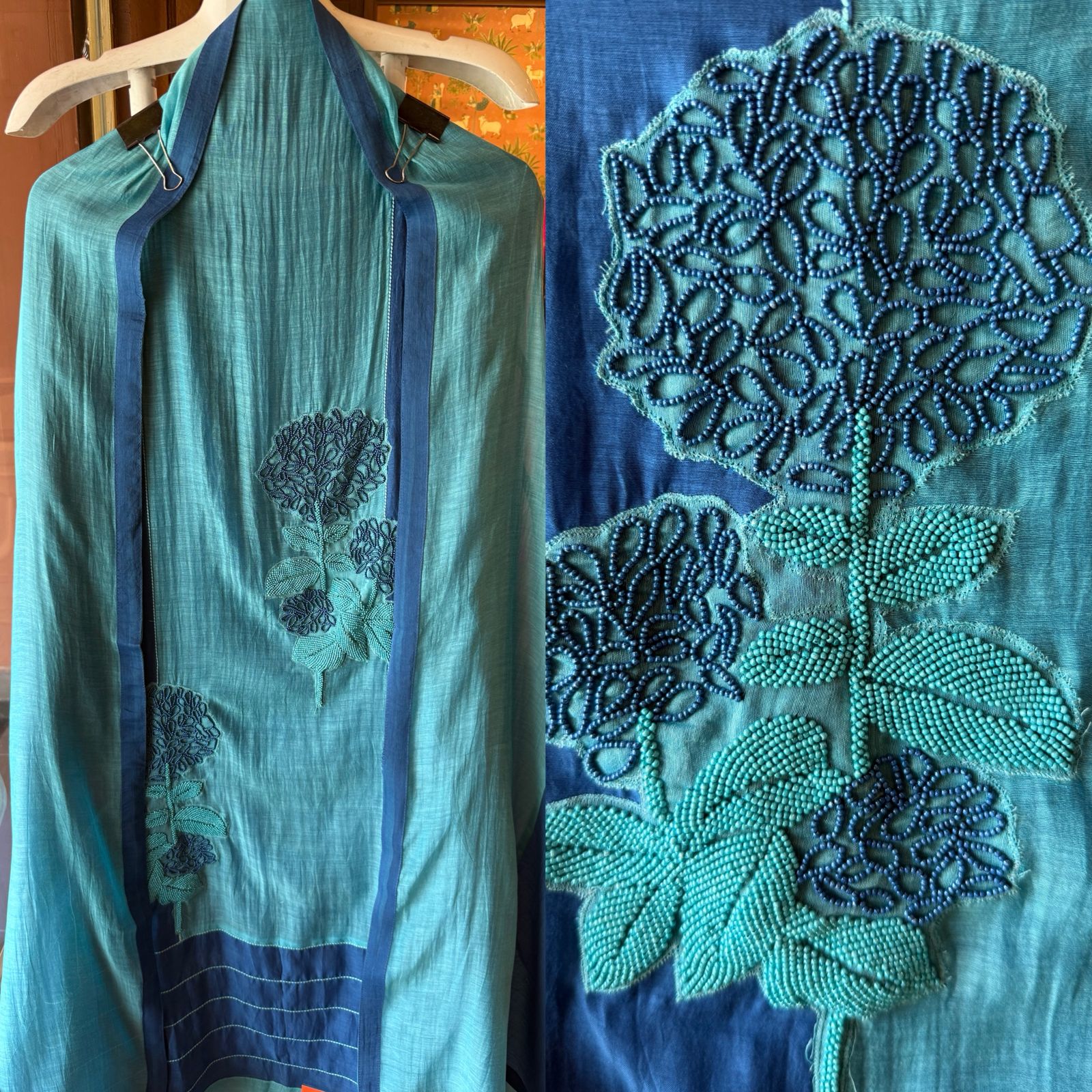 Handwork embellished designer unstitched Suit set
