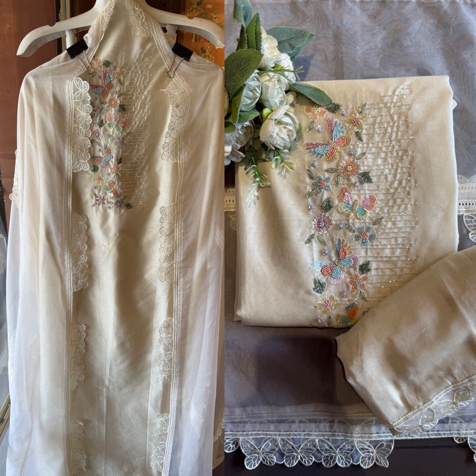 Premium Chanderi Soft white unstitched suit