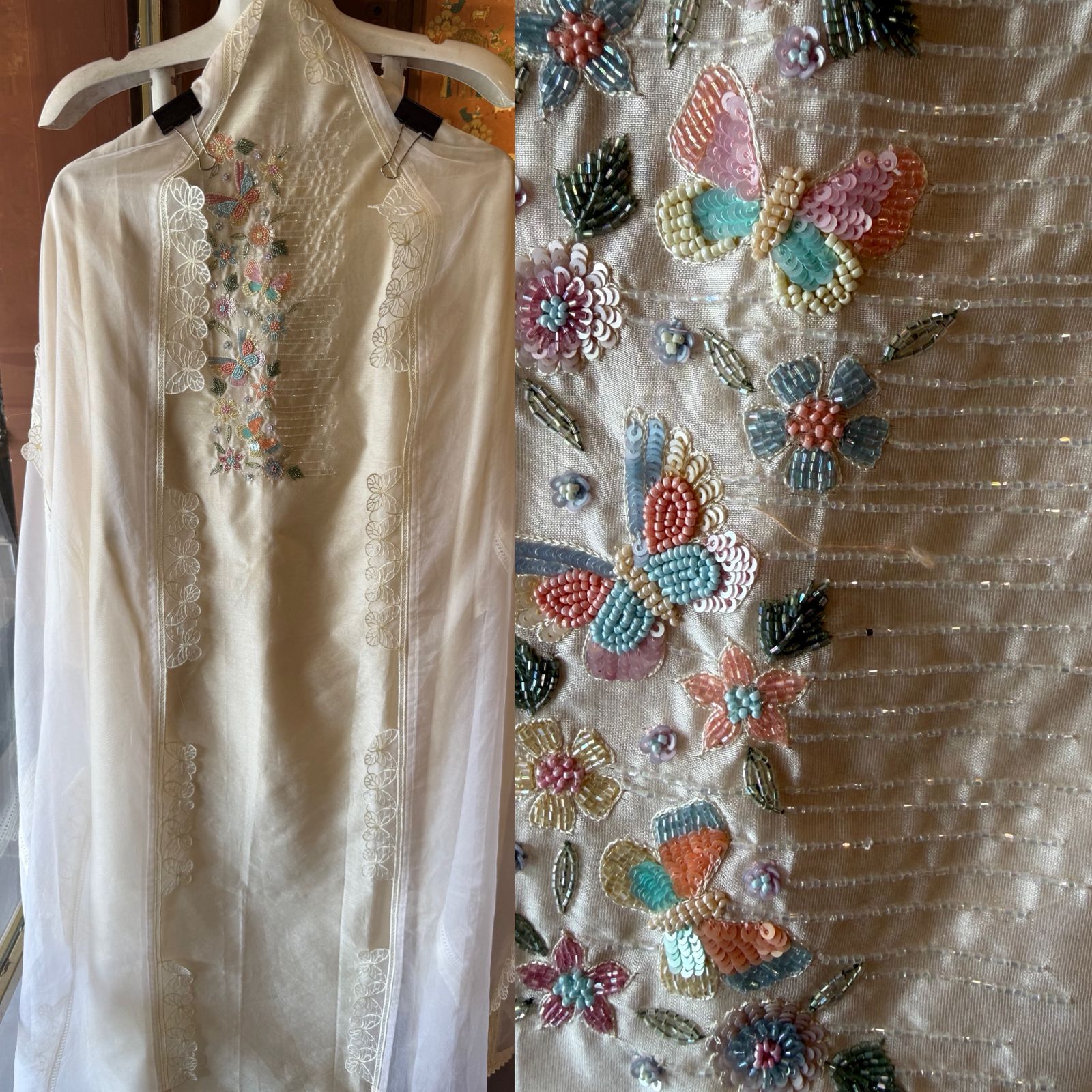 Premium Chanderi Soft white unstitched suit