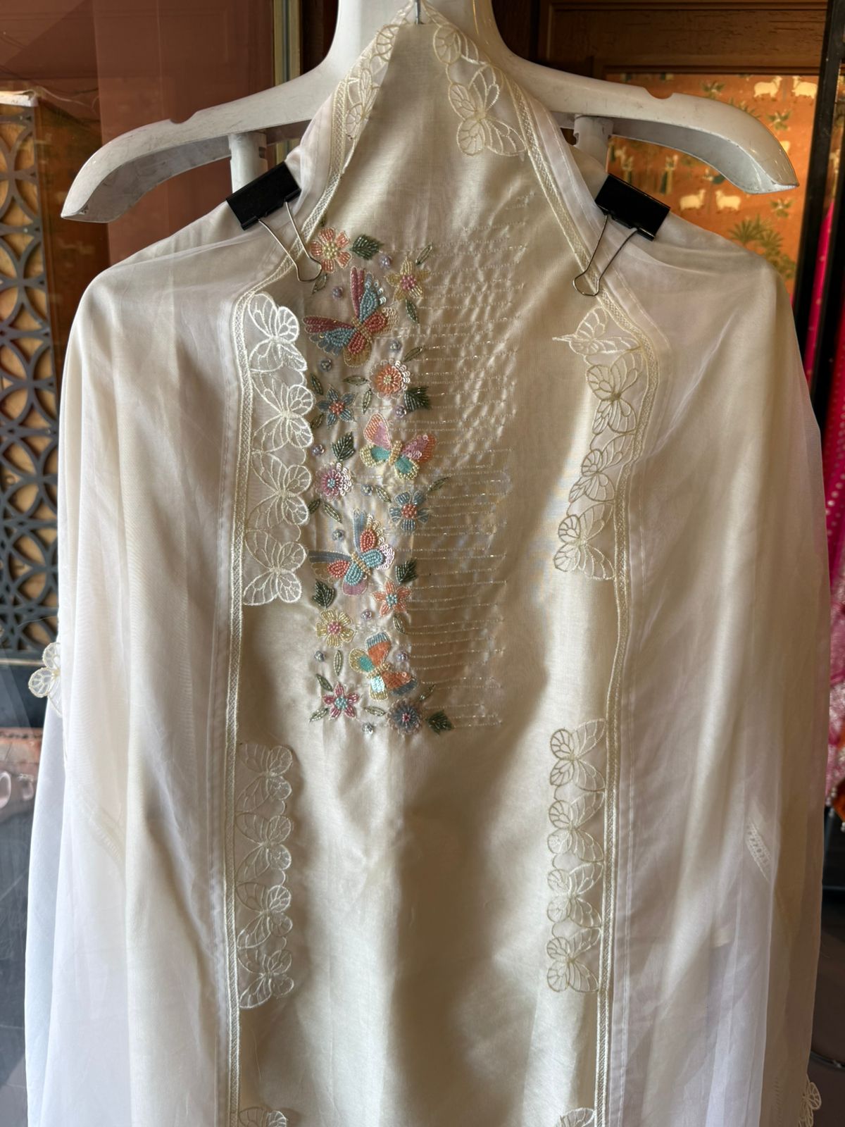 Premium Chanderi Soft white unstitched suit