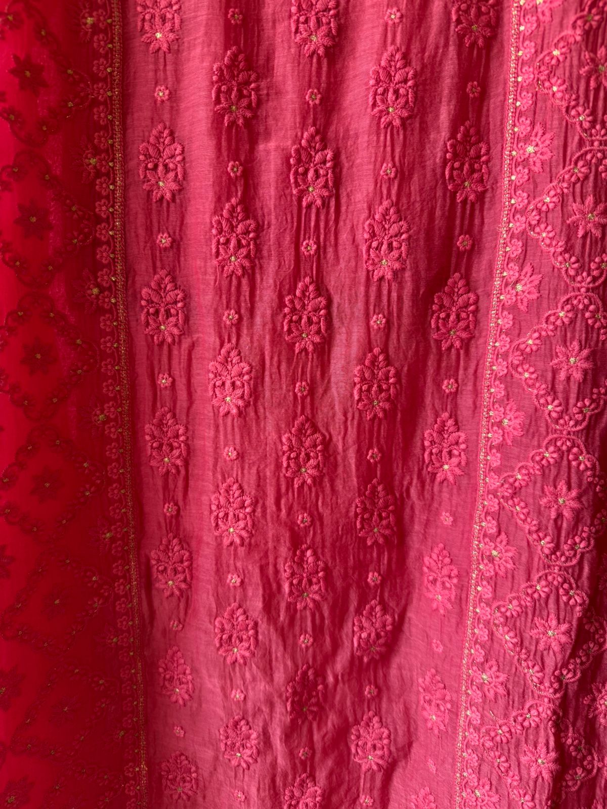 Chickenkari Embroidered Suit Set On Mul chanderi