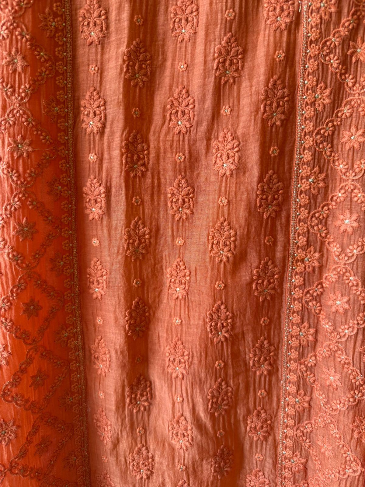 Chickenkari Embroidered Suit Set On Mul chanderi