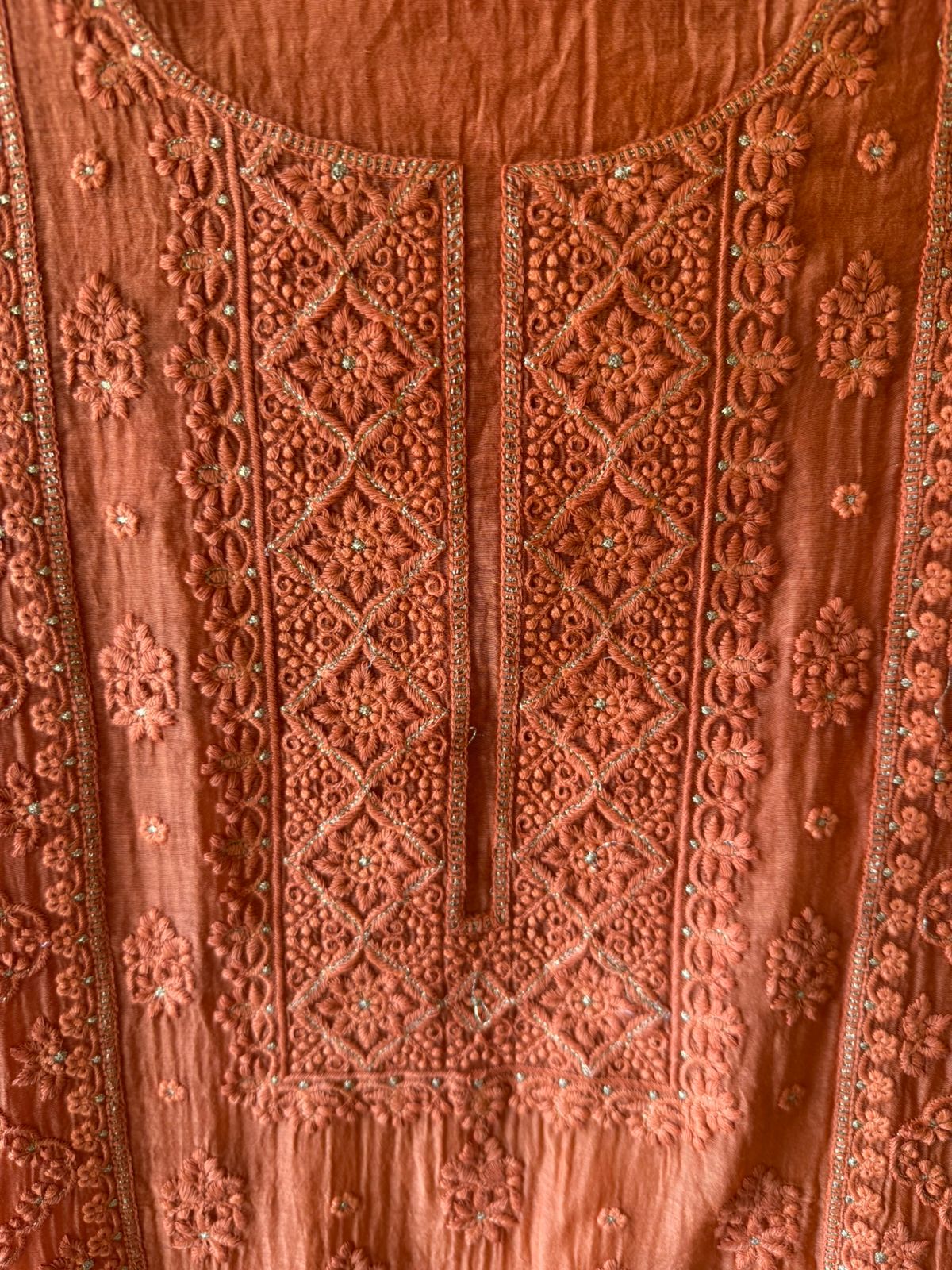 Chickenkari Embroidered Suit Set On Mul chanderi