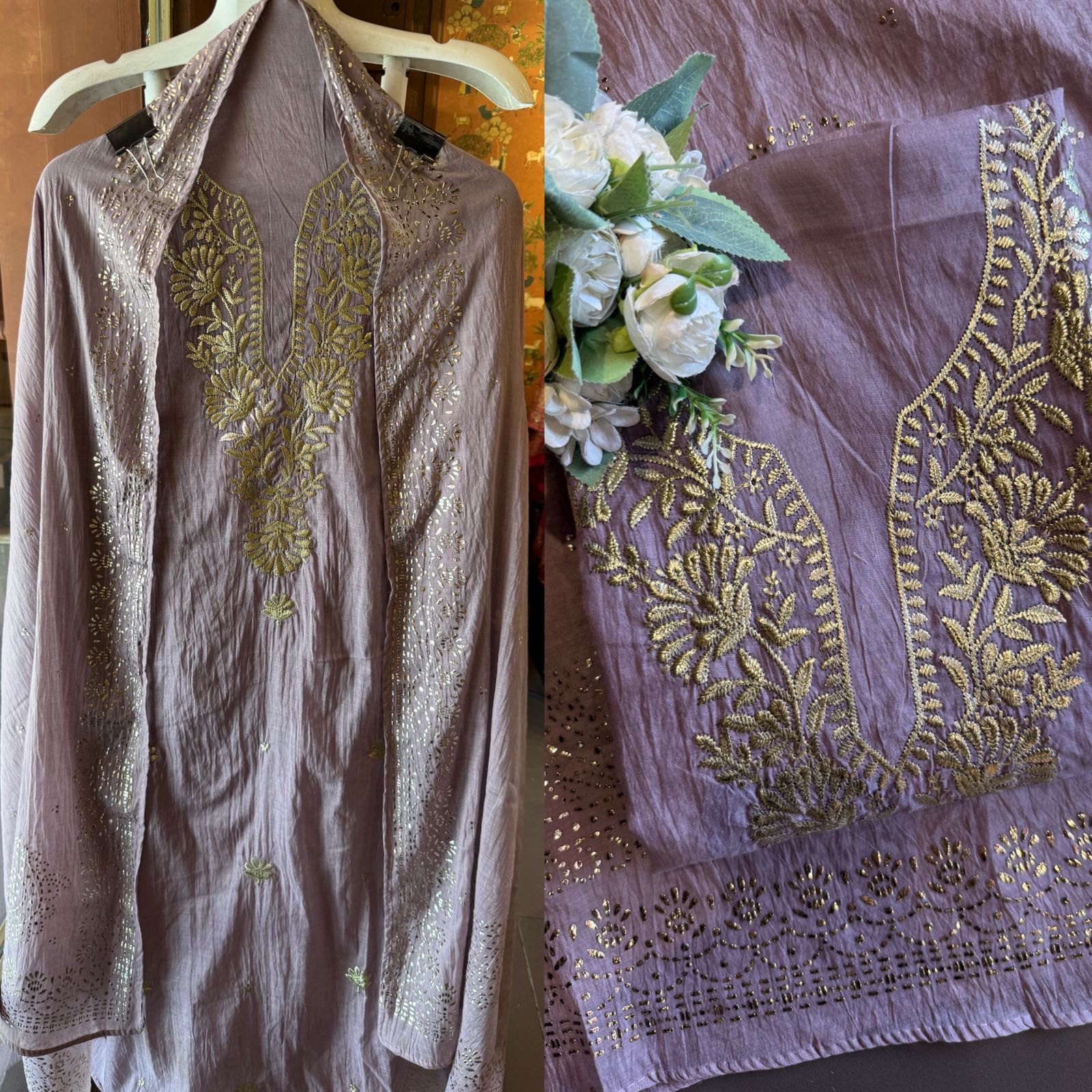 Mul cotton chanderi Unstitched Suits