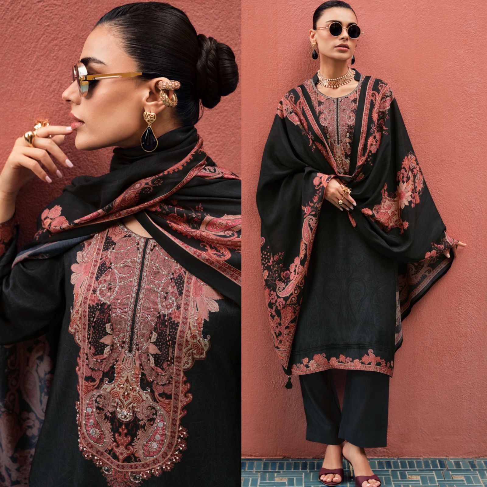 Paisley digital Printed Suit Set on Muslin