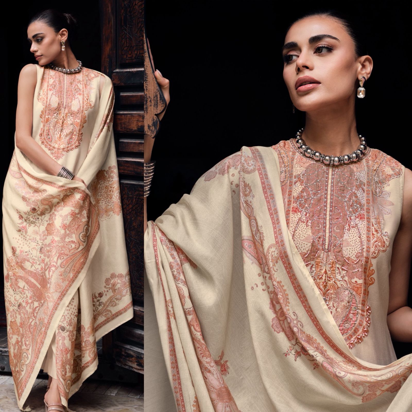 Paisley digital Printed Suit Set on Muslin