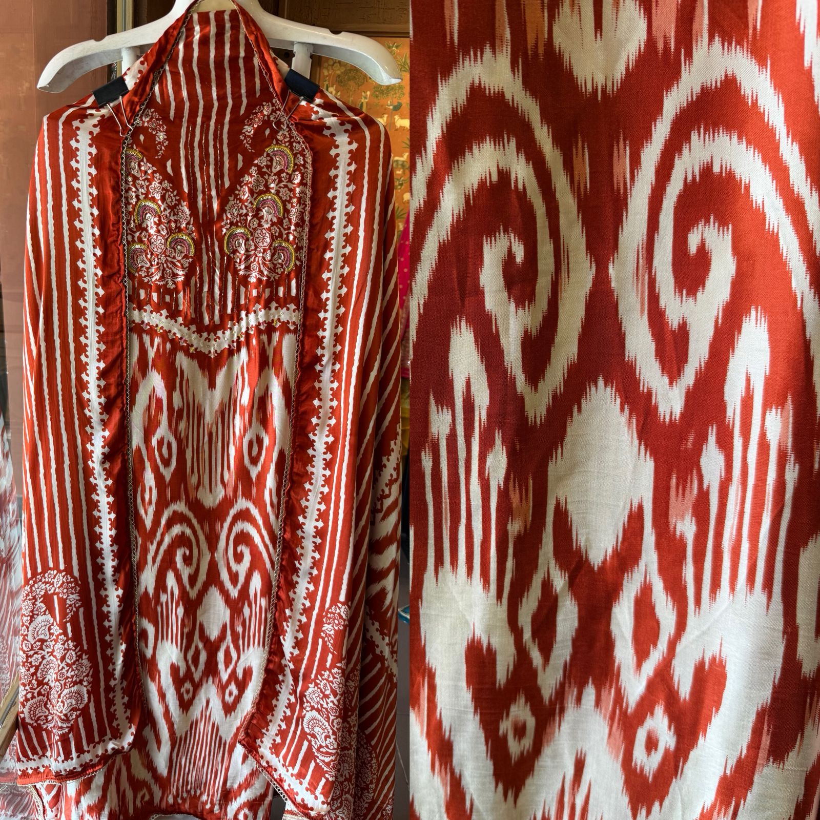 Pure GAJJI silk Ikat Printed Suit Set