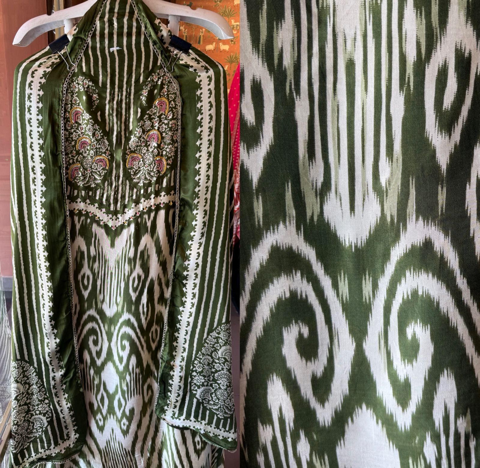 Pure GAJJI silk Ikat Printed Suit Set